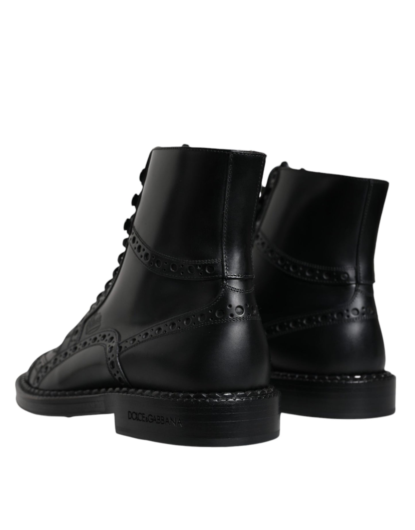 Dolce & Gabbana Black Leather Lace Up Mid Calf Boots Shoes