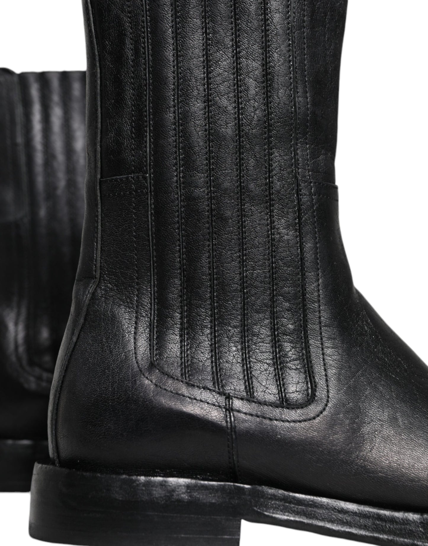 Dolce & Gabbana Black Horse Leather Mid Calf Boots Shoes EU41 / US8