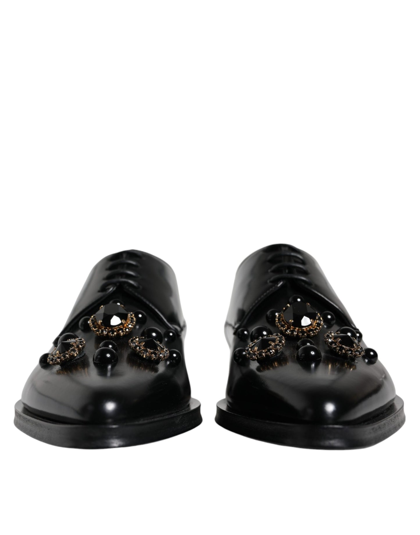 Dolce & Gabbana Black Leather Crystal Lace Up Formal Shoes EU41 / US8