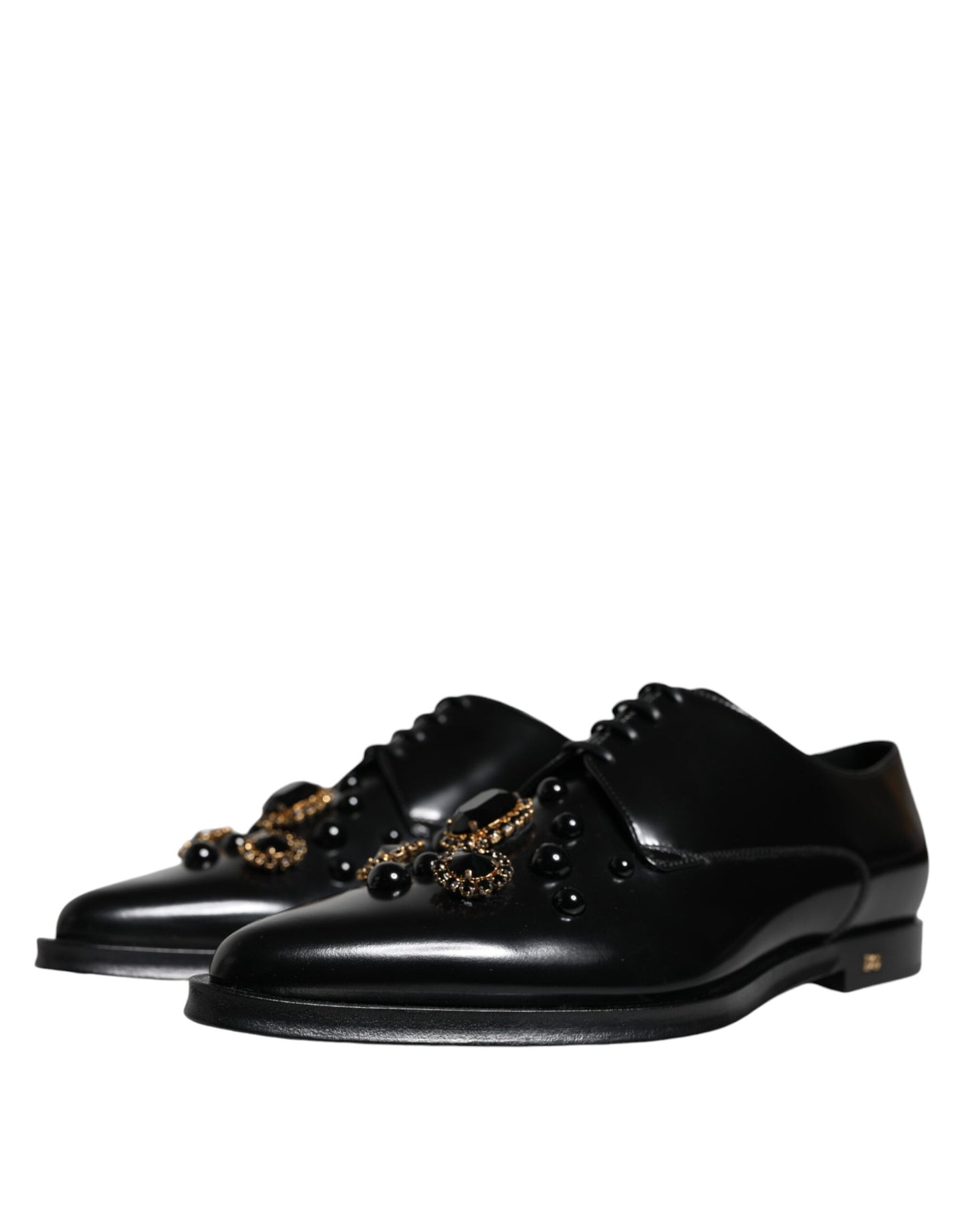 Dolce & Gabbana Black Leather Crystal Lace Up Formal Shoes EU41 / US8