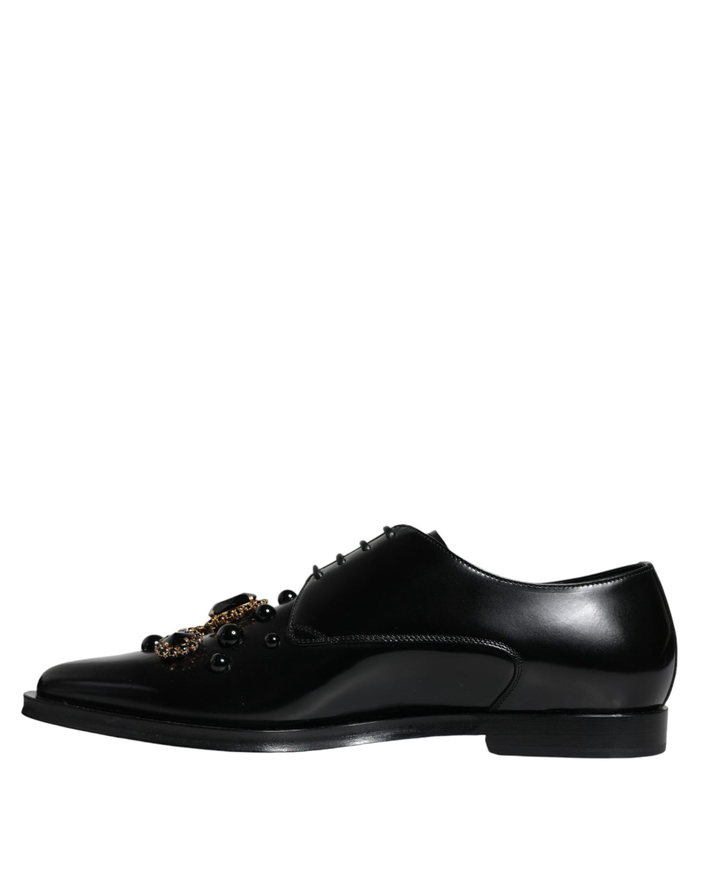 Dolce & Gabbana Black Leather Crystal Lace Up Formal Shoes EU41 / US8