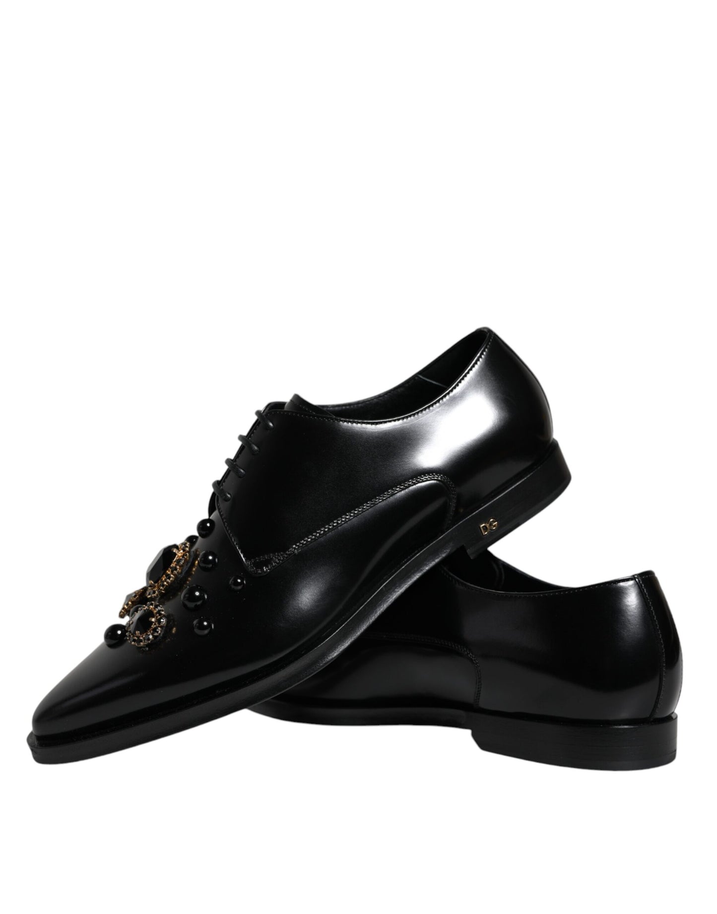 Dolce & Gabbana Black Leather Crystal Lace Up Formal Shoes EU41 / US8