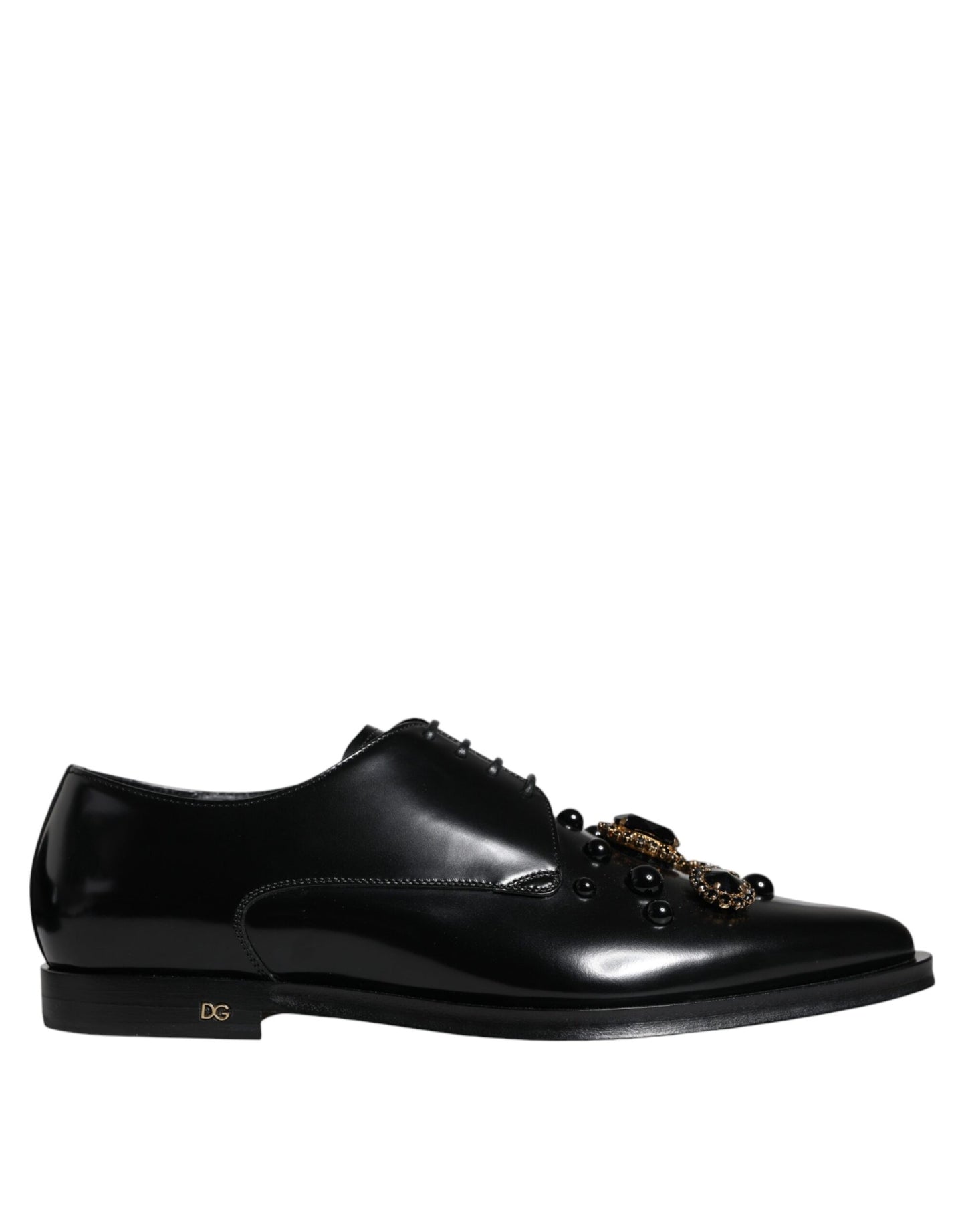 Dolce & Gabbana Black Leather Crystal Lace Up Formal Shoes EU41 / US8