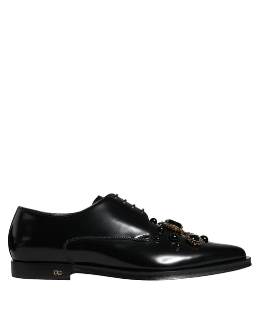 Dolce & Gabbana Black Leather Crystal Lace Up Formal Shoes EU41 / US8