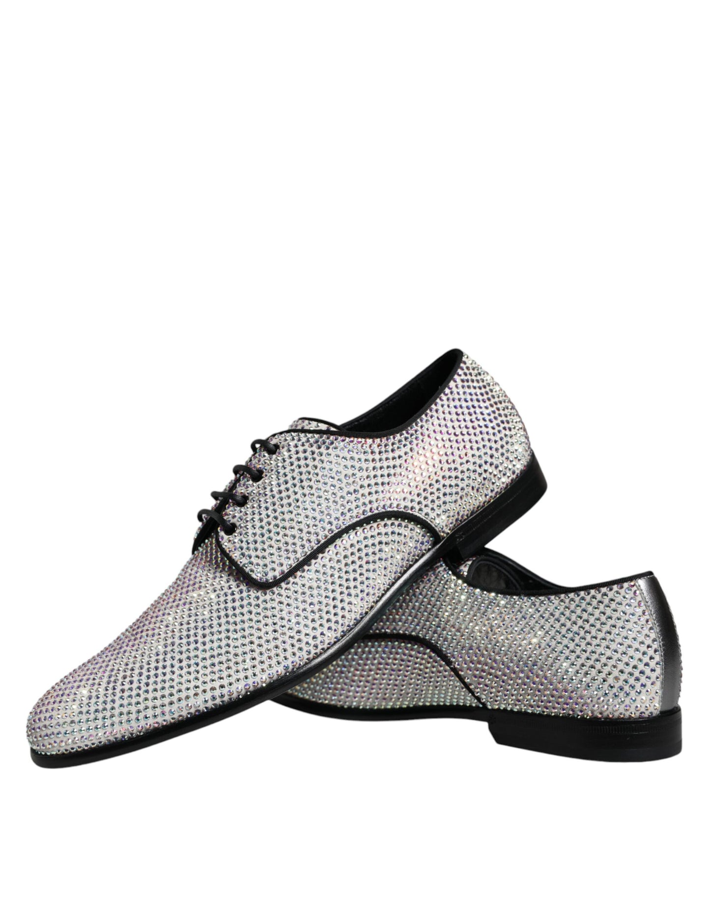 Dolce & Gabbana Silver Leather Rhinestones Derby Dress Shoes EU44 / US11