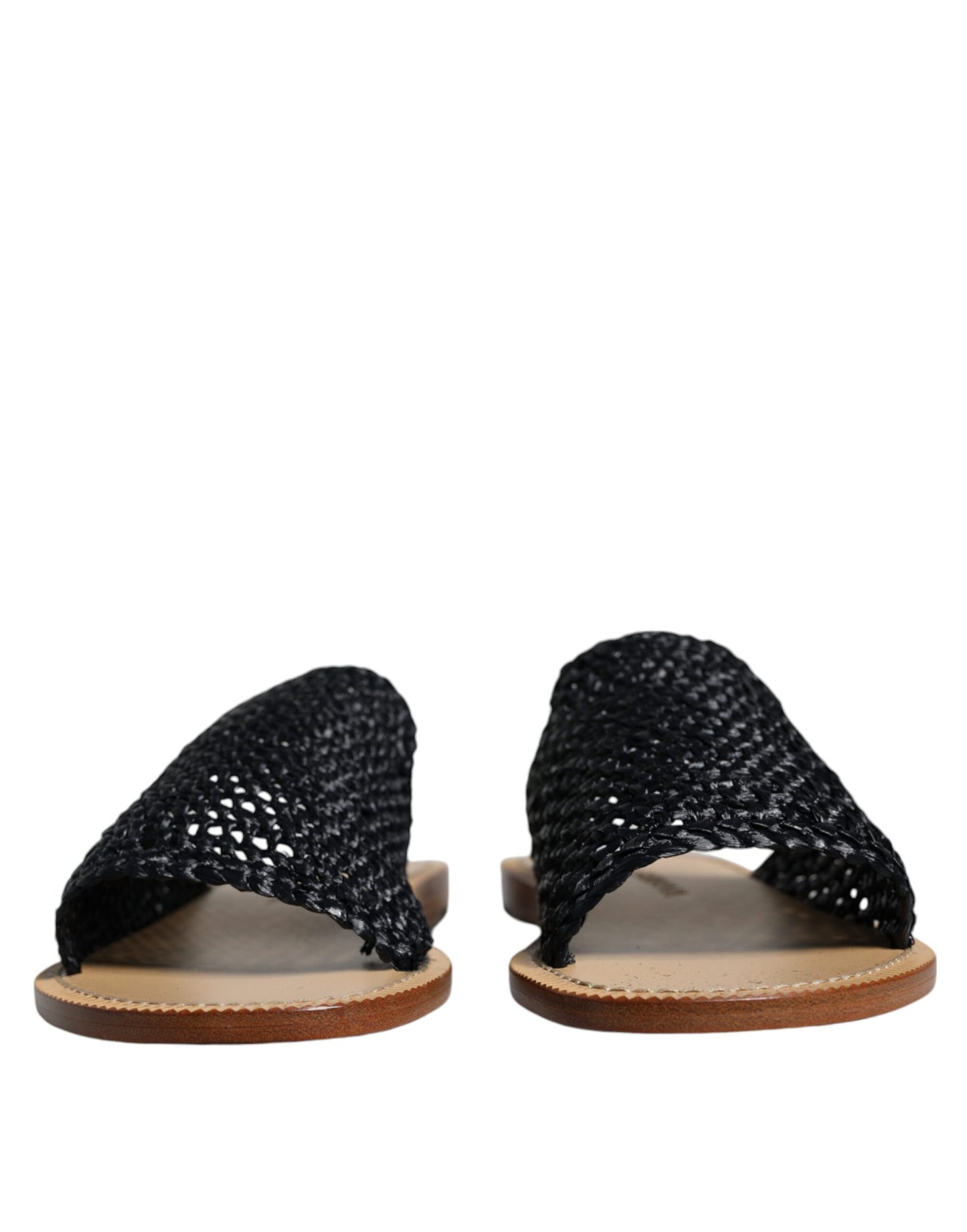 Dolce & Gabbana Black Monochrome Braided Raffia Slides Shoes EU40 / US7