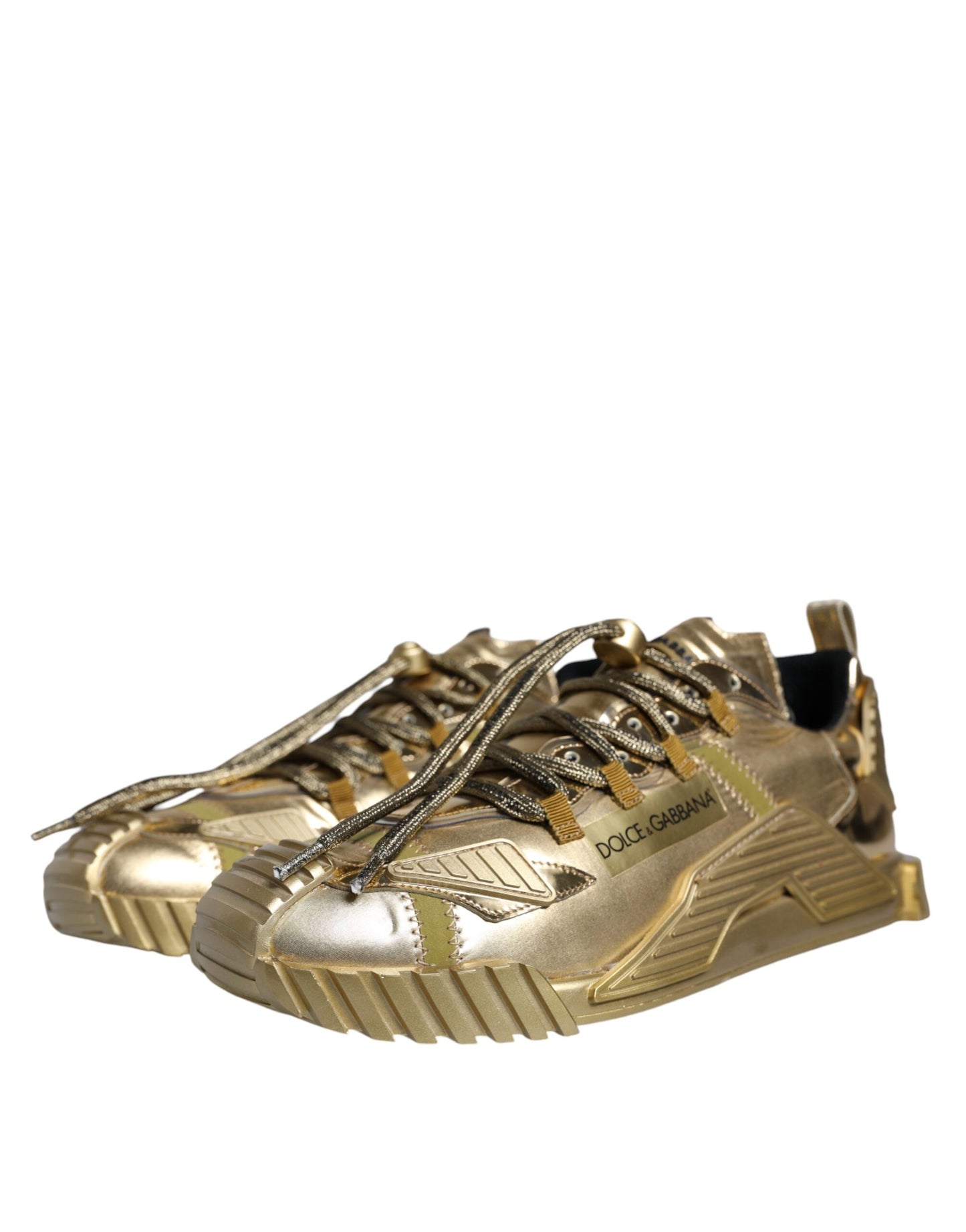 Dolce & Gabbana Gold Stretch Lace Up NS1 Sneakers Shoes EU45 / US12