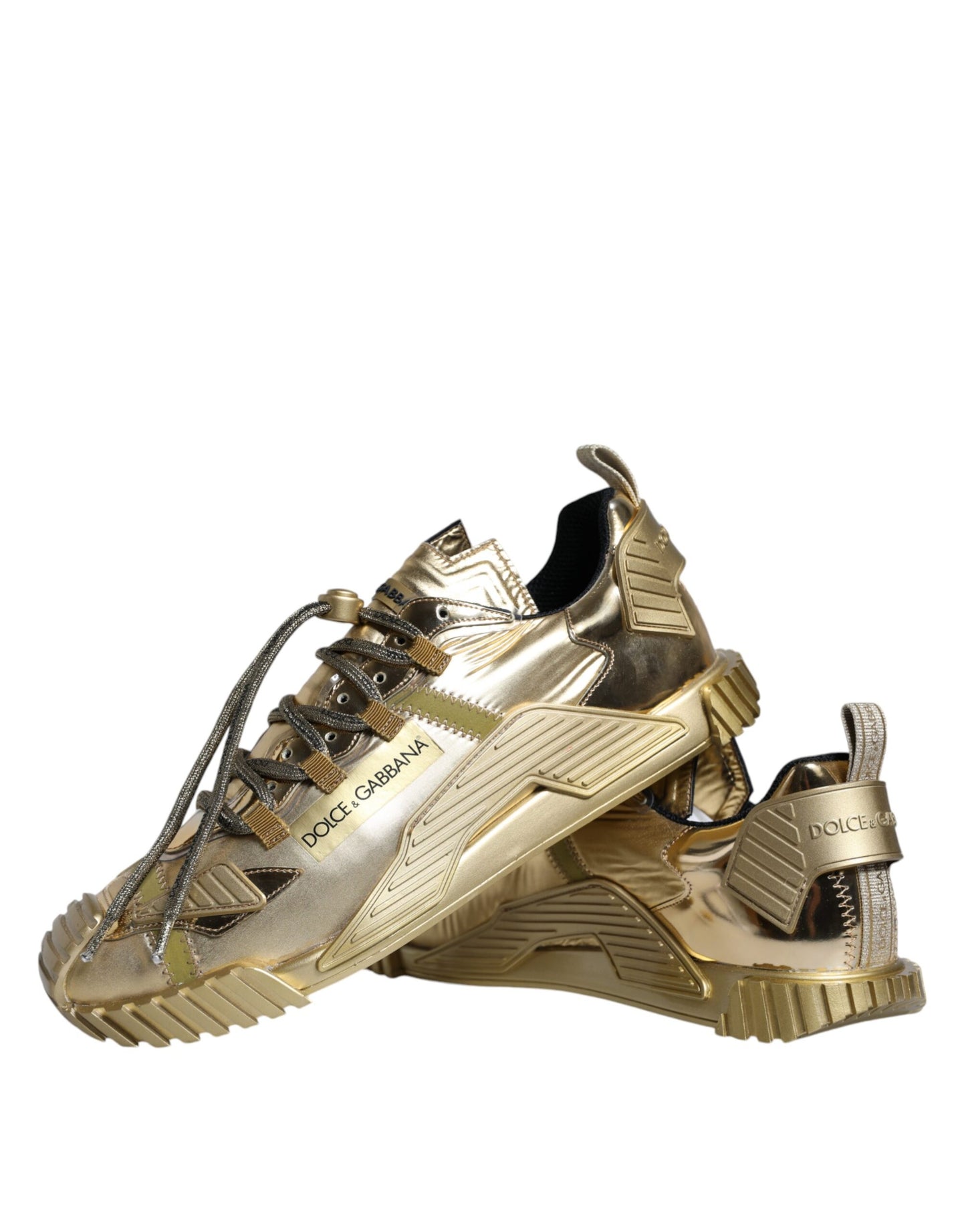 Dolce & Gabbana Gold Stretch Lace Up NS1 Sneakers Shoes EU45 / US12