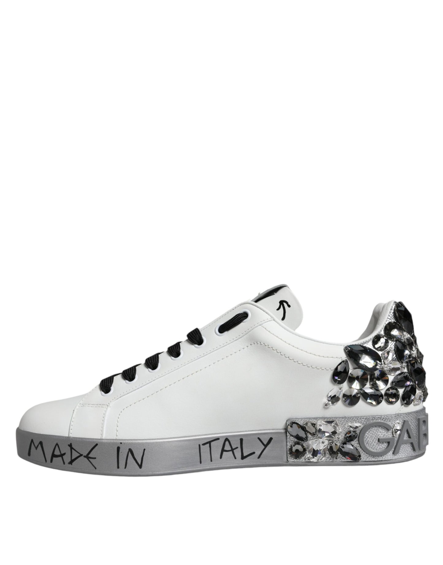 Dolce & Gabbana White Silver Crystal Logo Portofino Sneakers Shoes EU44 / US11