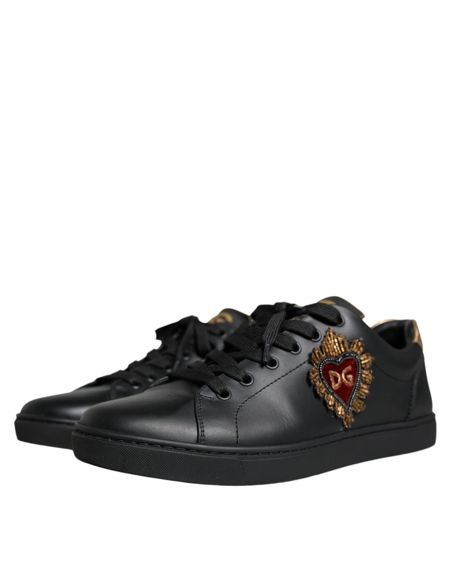 Dolce & Gabbana Black Leather Heart Low Top Casual Sneaker Shoes EU41 / US8