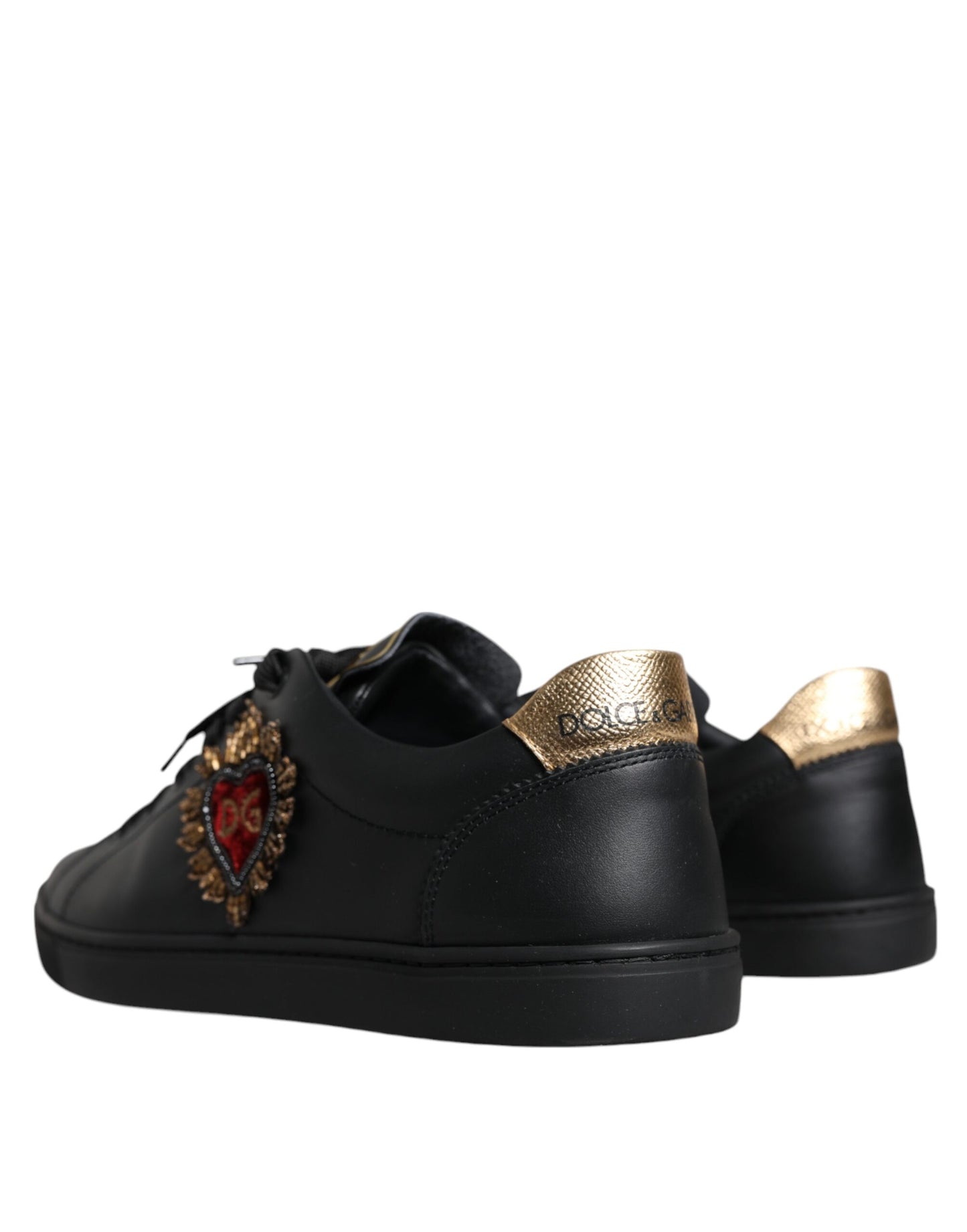 Dolce & Gabbana Black Leather Heart Low Top Casual Sneaker Shoes EU41 / US8