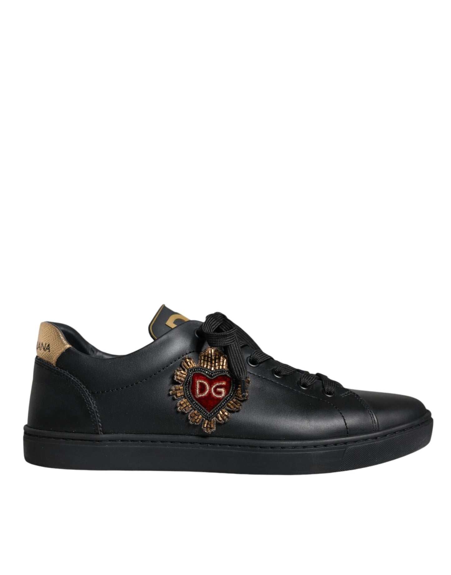 Dolce & Gabbana Black Leather Heart Low Top Casual Sneaker Shoes EU41 / US8