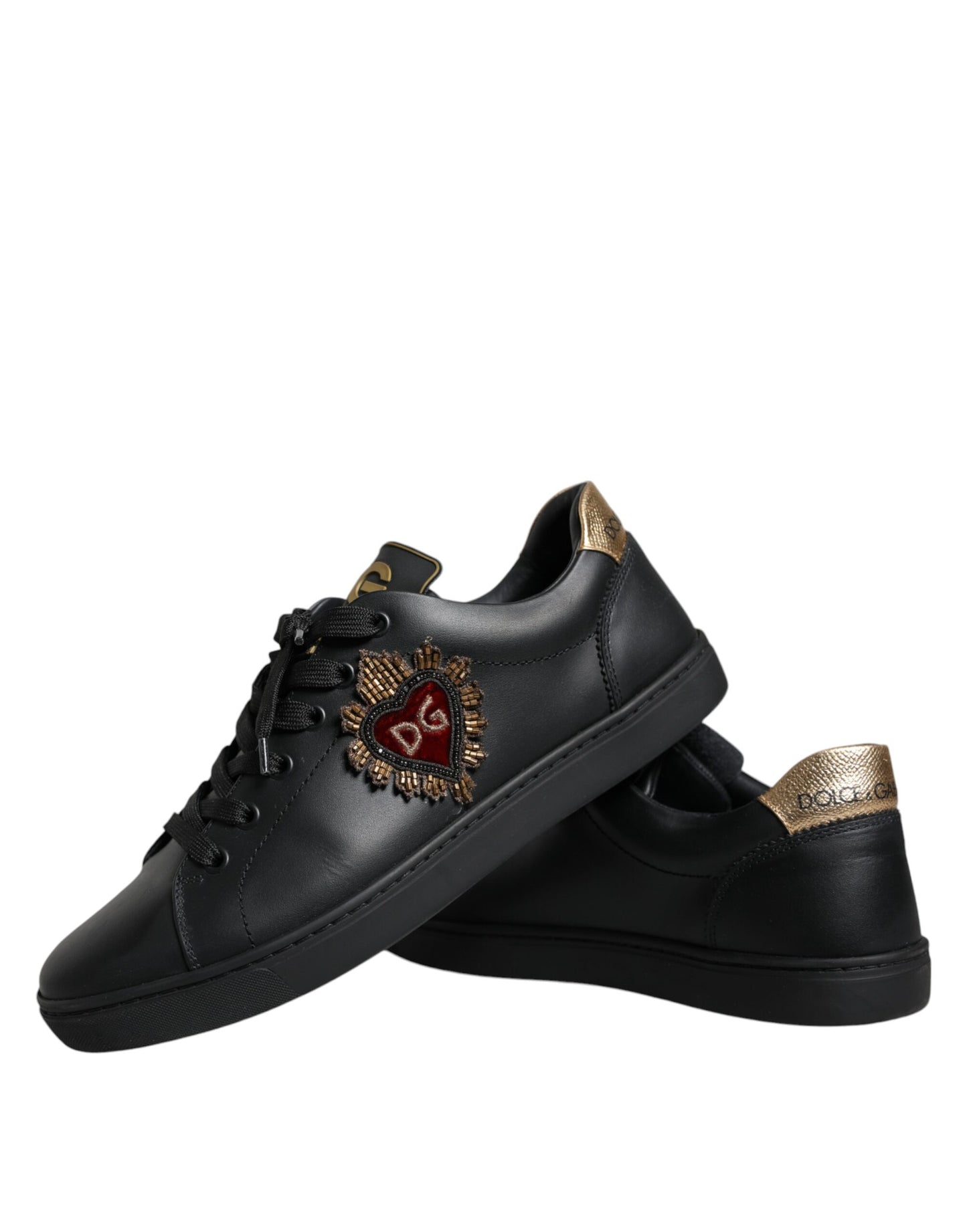 Dolce & Gabbana Black Leather Heart Low Top Casual Sneaker Shoes EU41 / US8