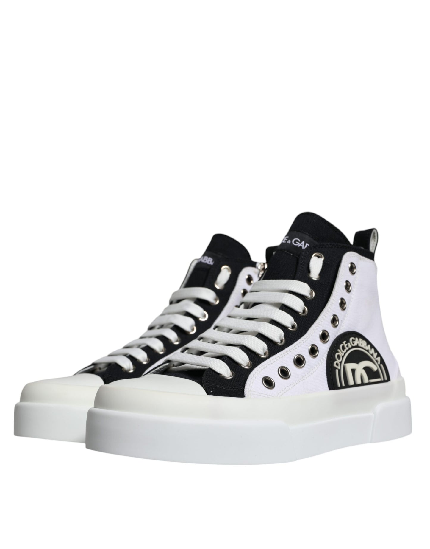 Dolce & Gabbana White Black Cotton Logo High Top Sneaker Shoes EU39 / US6