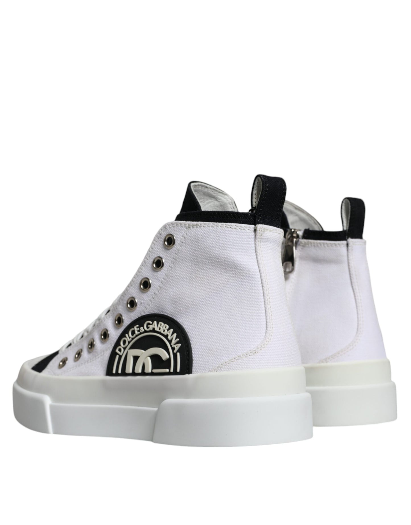 Dolce & Gabbana White Black Cotton Logo High Top Sneaker Shoes EU39 / US6