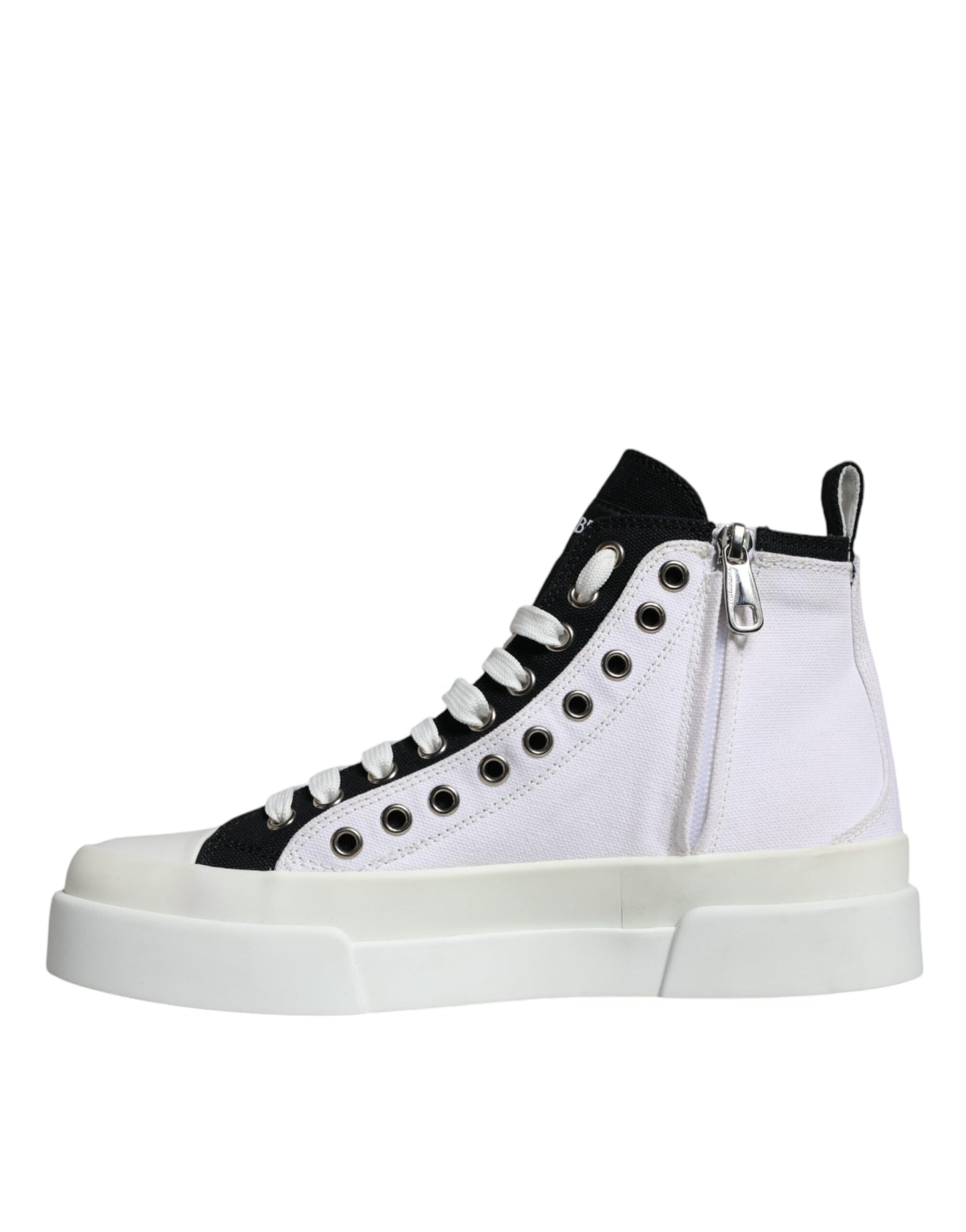 Dolce & Gabbana White Black Cotton Logo High Top Sneaker Shoes EU39 / US6