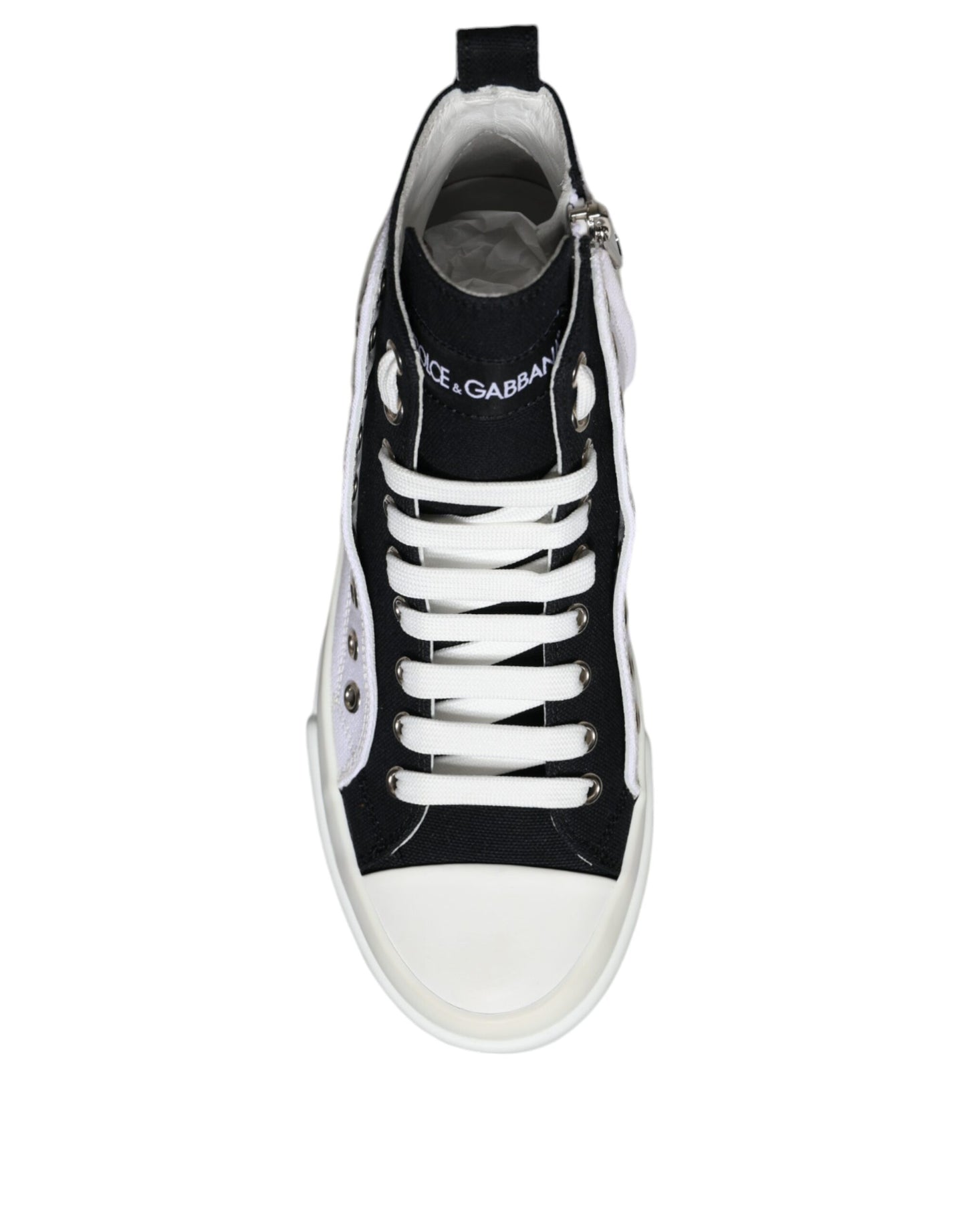 Dolce & Gabbana White Black Cotton Logo High Top Sneaker Shoes EU39 / US6