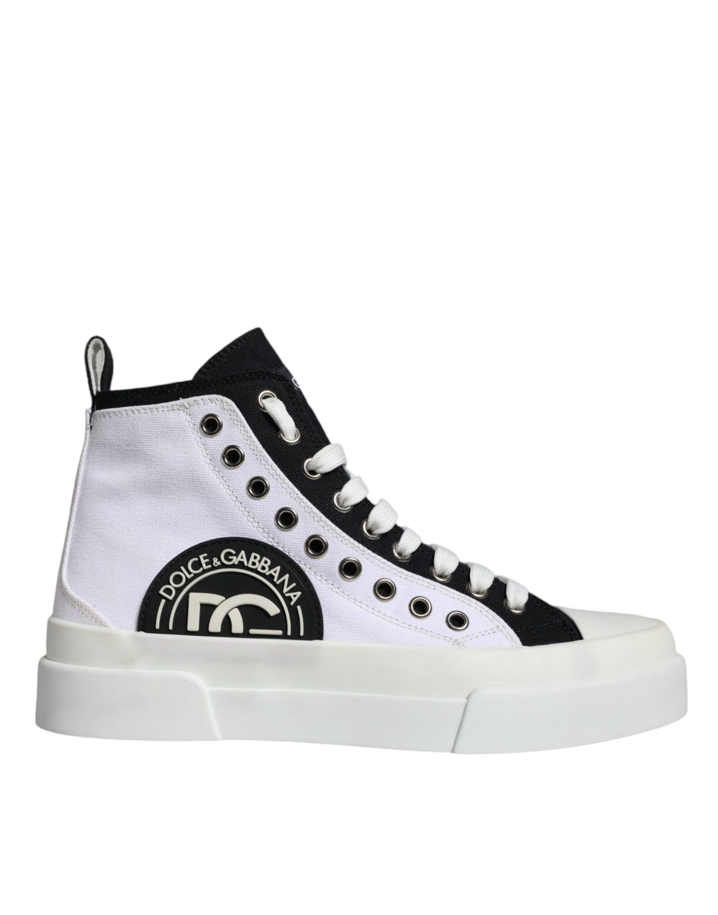 Dolce & Gabbana White Black Cotton Logo High Top Sneaker Shoes EU39 / US6