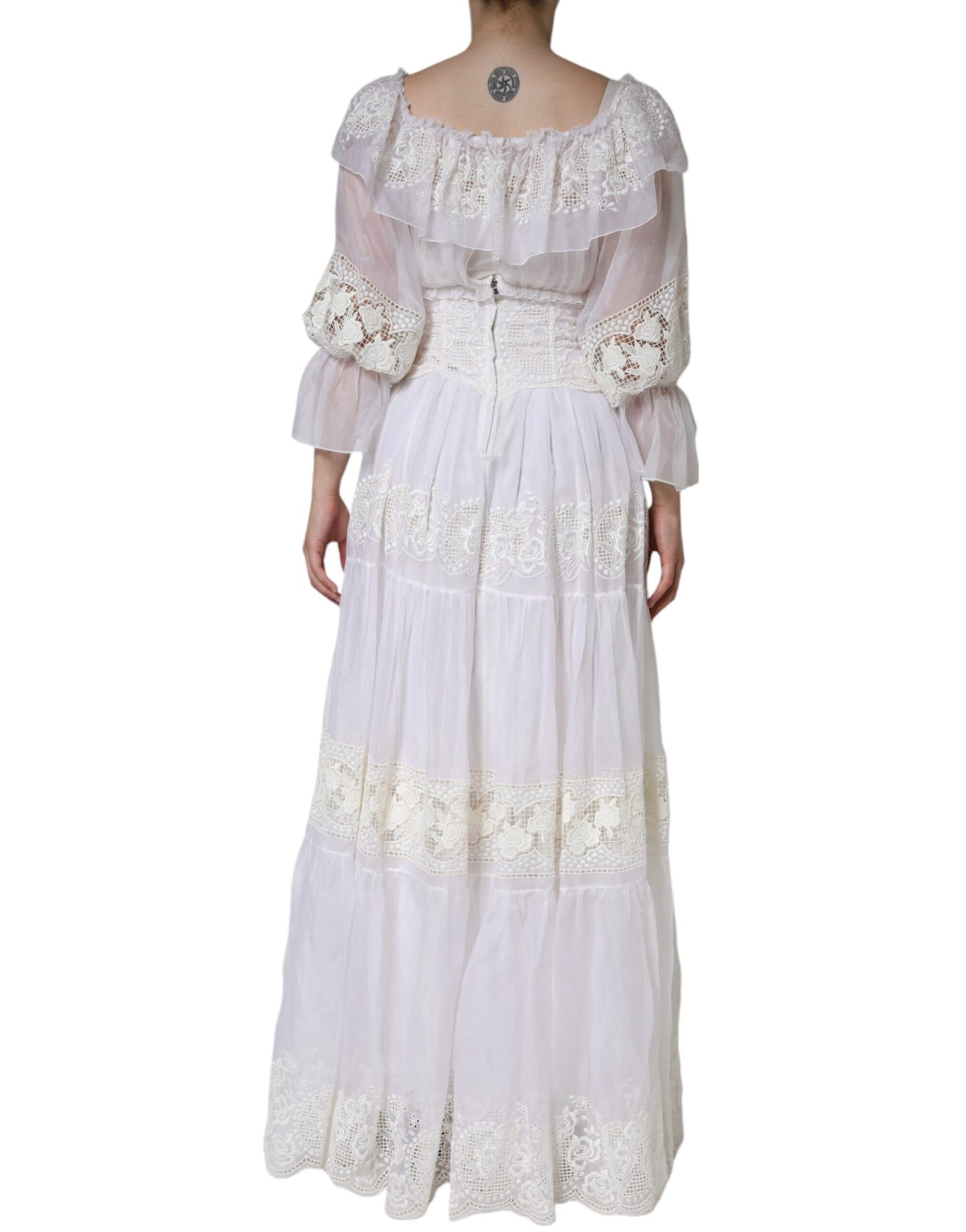 Dolce & Gabbana White Floral Lace Corset Cotton Maxi Dress IT40 | S