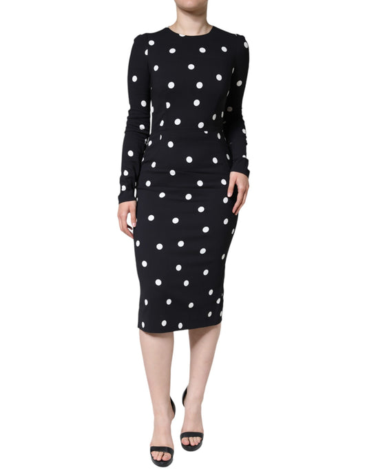 Dolce & Gabbana Black Viscose Polka Dots Sheath Midi Dress IT40 / S