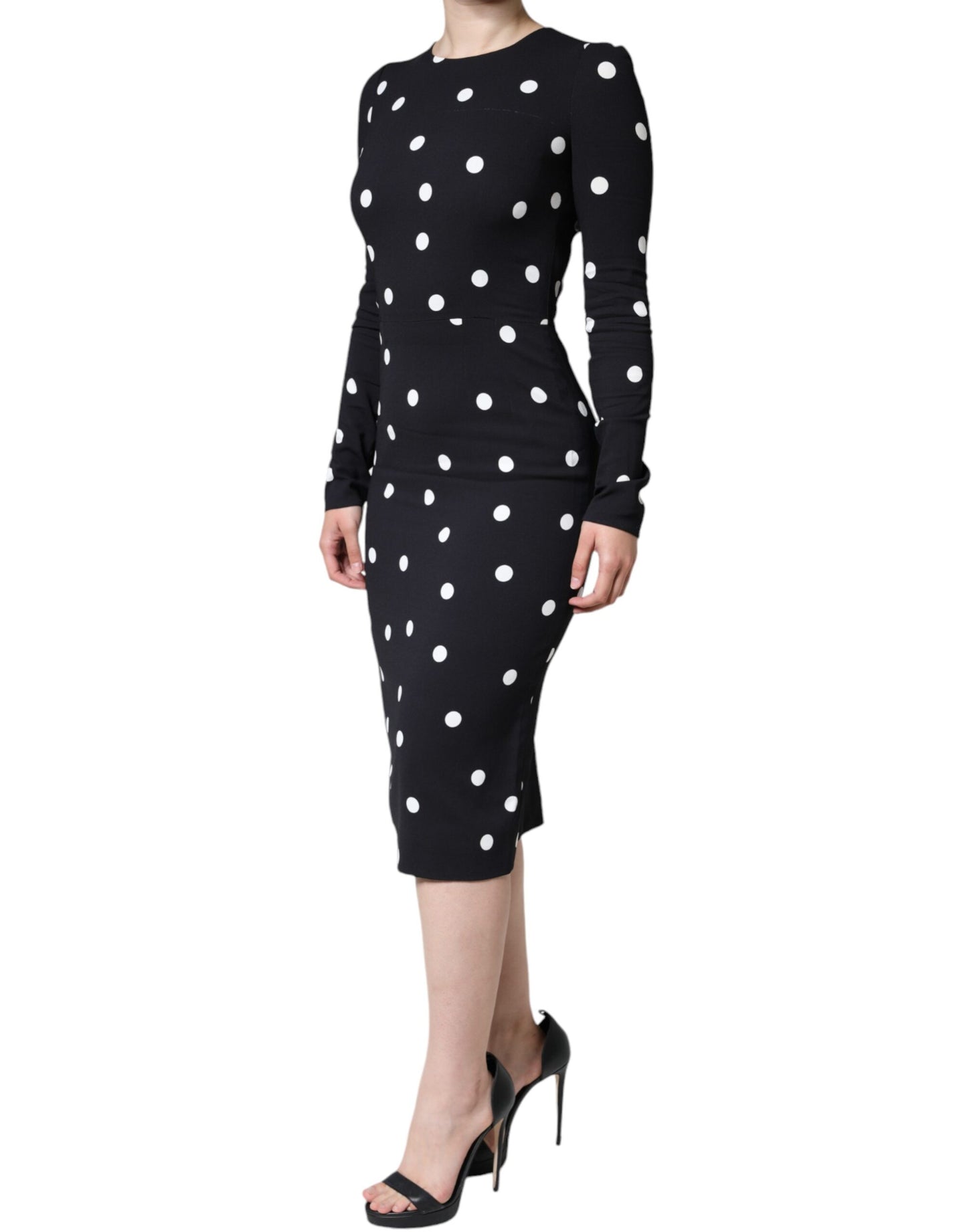 Dolce & Gabbana Black Viscose Polka Dots Sheath Midi Dress IT40 / S