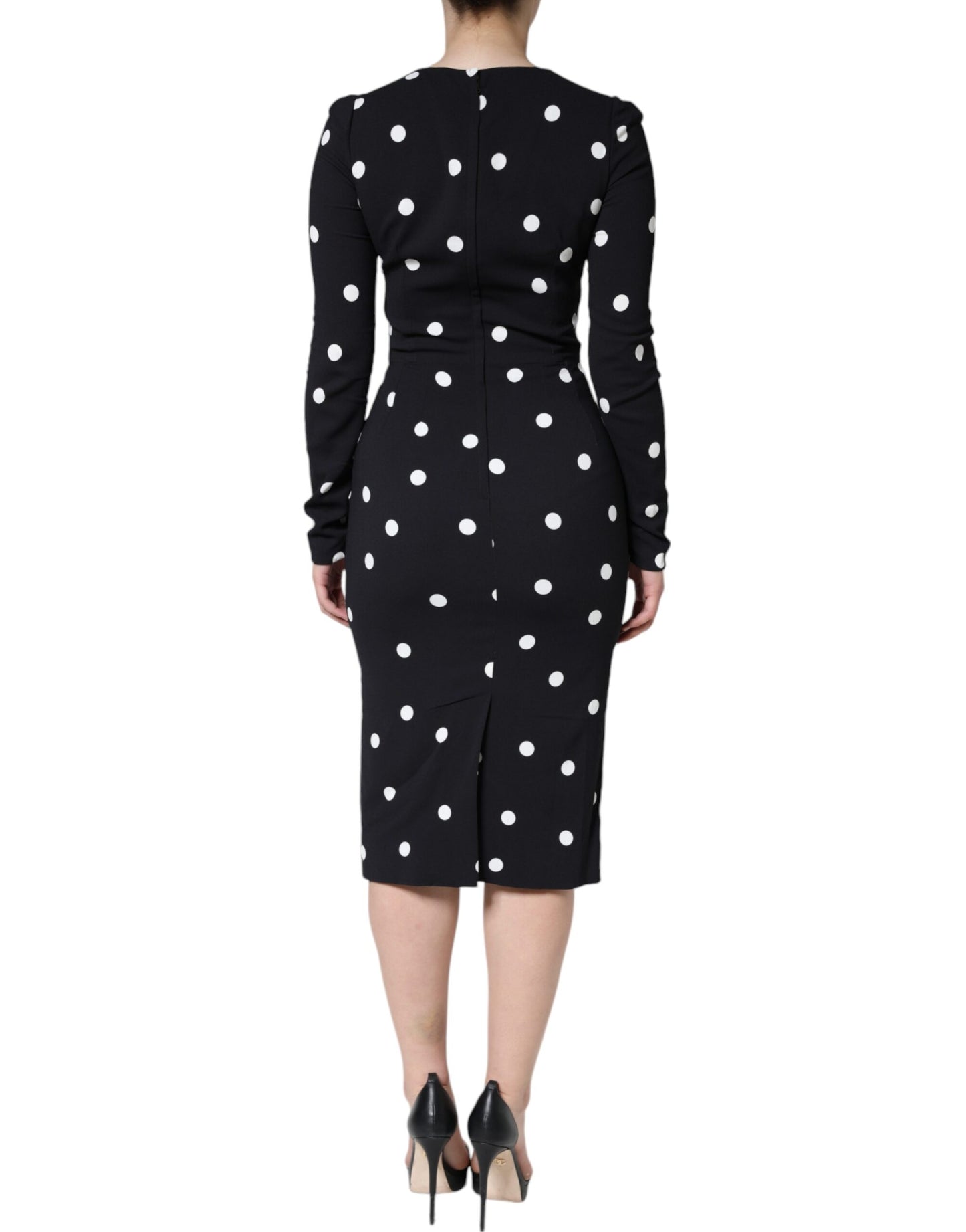 Dolce & Gabbana Black Viscose Polka Dots Sheath Midi Dress IT40 / S