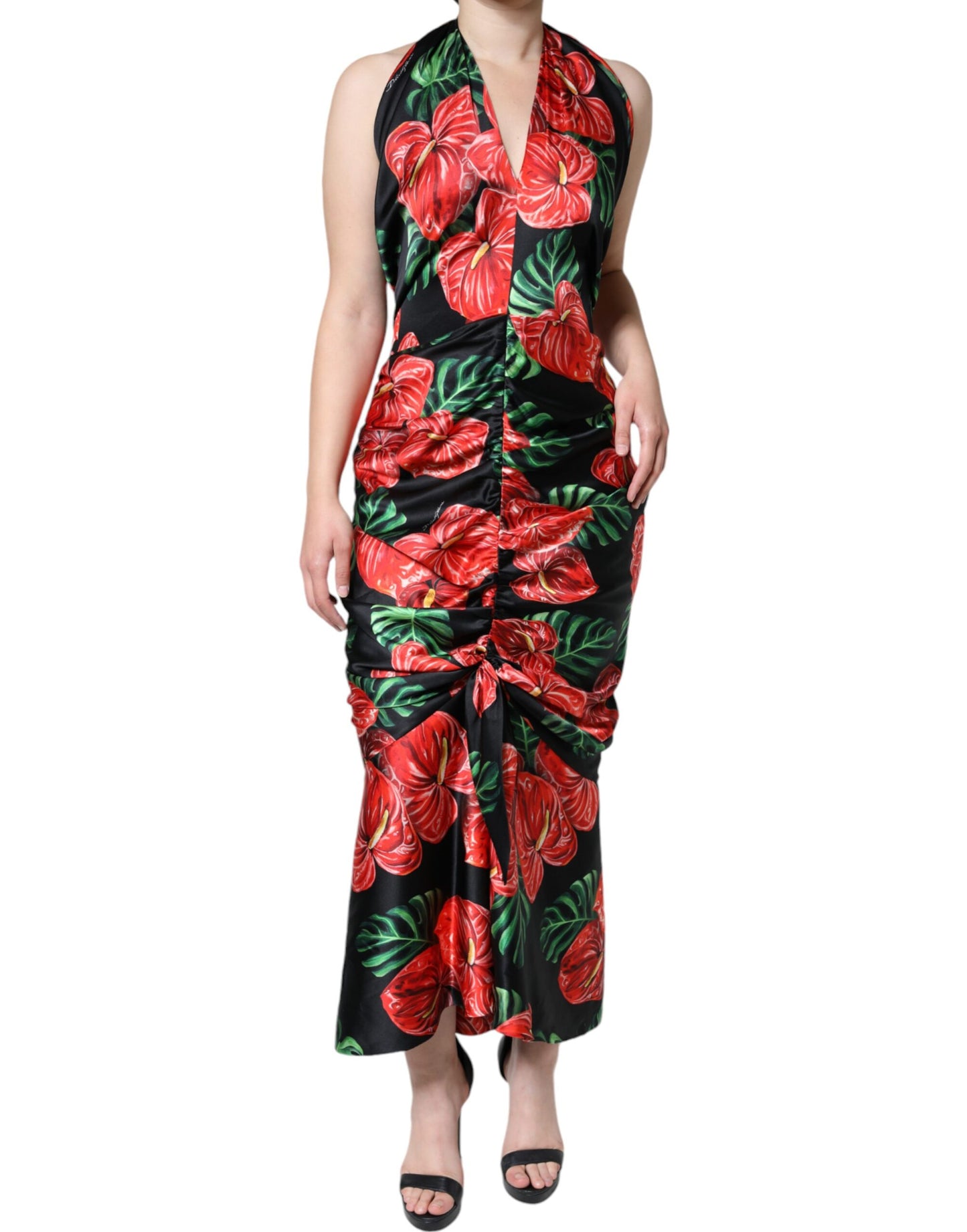 Dolce & Gabbana Black Tropical Floral Sheath Maxi Dress IT48 / XXL