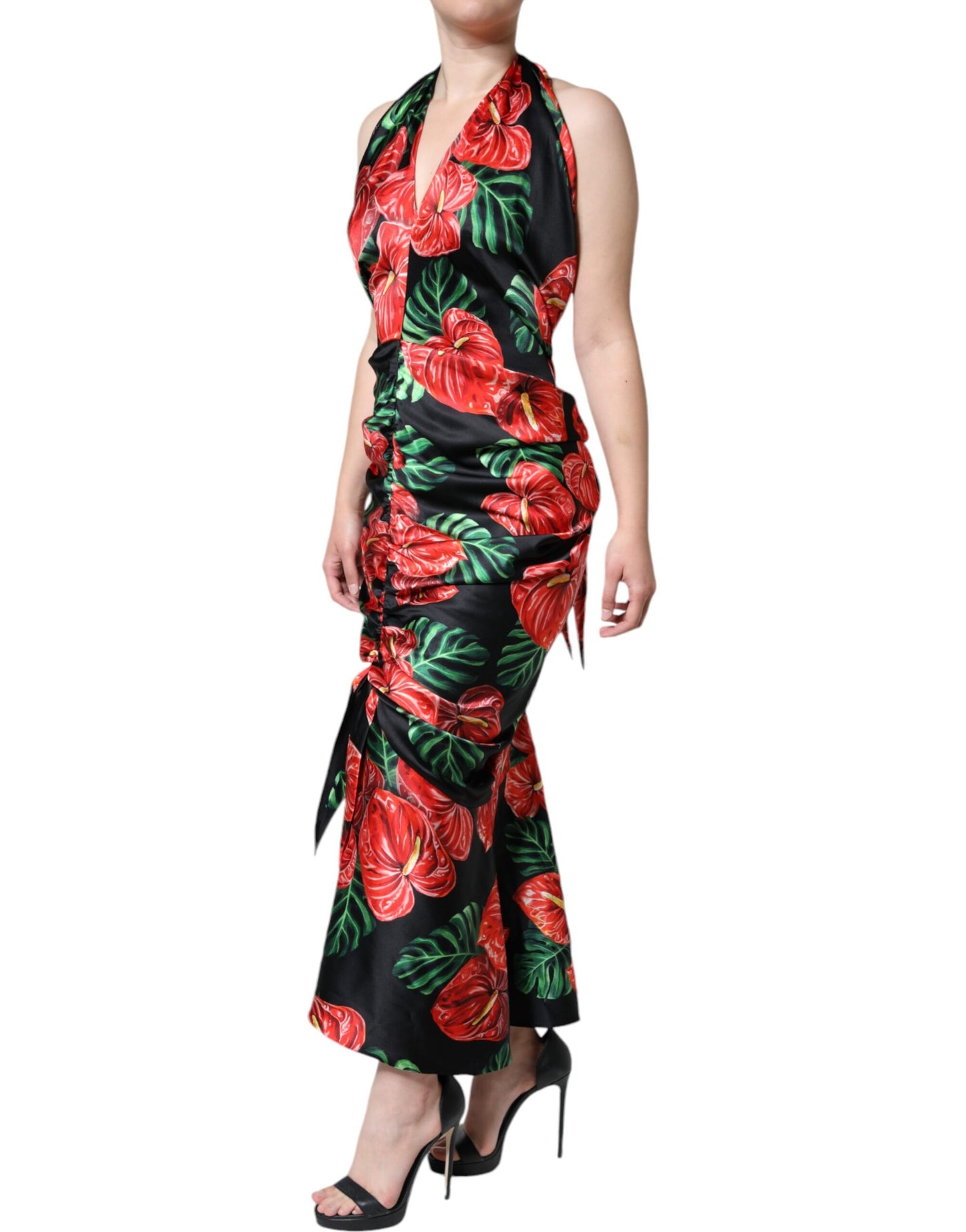 Dolce & Gabbana Black Tropical Floral Sheath Maxi Dress IT48 / XXL