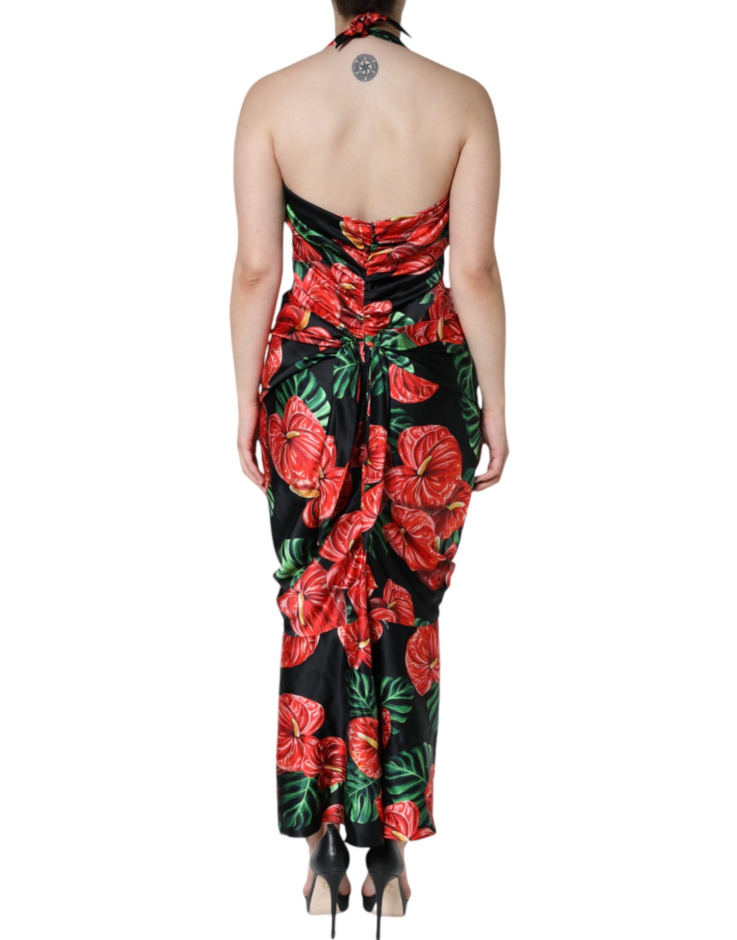 Dolce & Gabbana Black Tropical Floral Sheath Maxi Dress IT48 / XXL