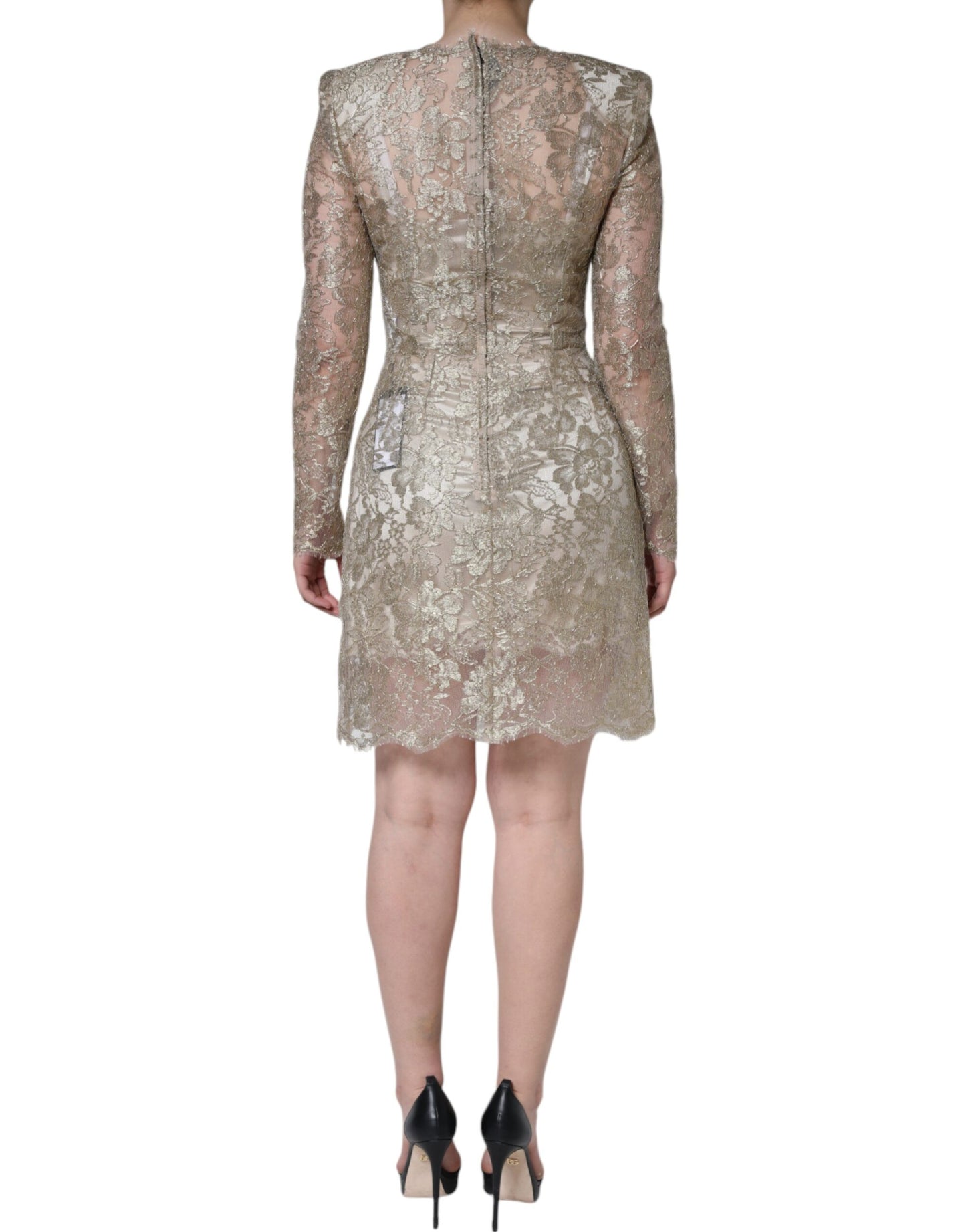 Dolce & Gabbana Gold Floral Lace A-line Sheath Mini Dress IT42 / M