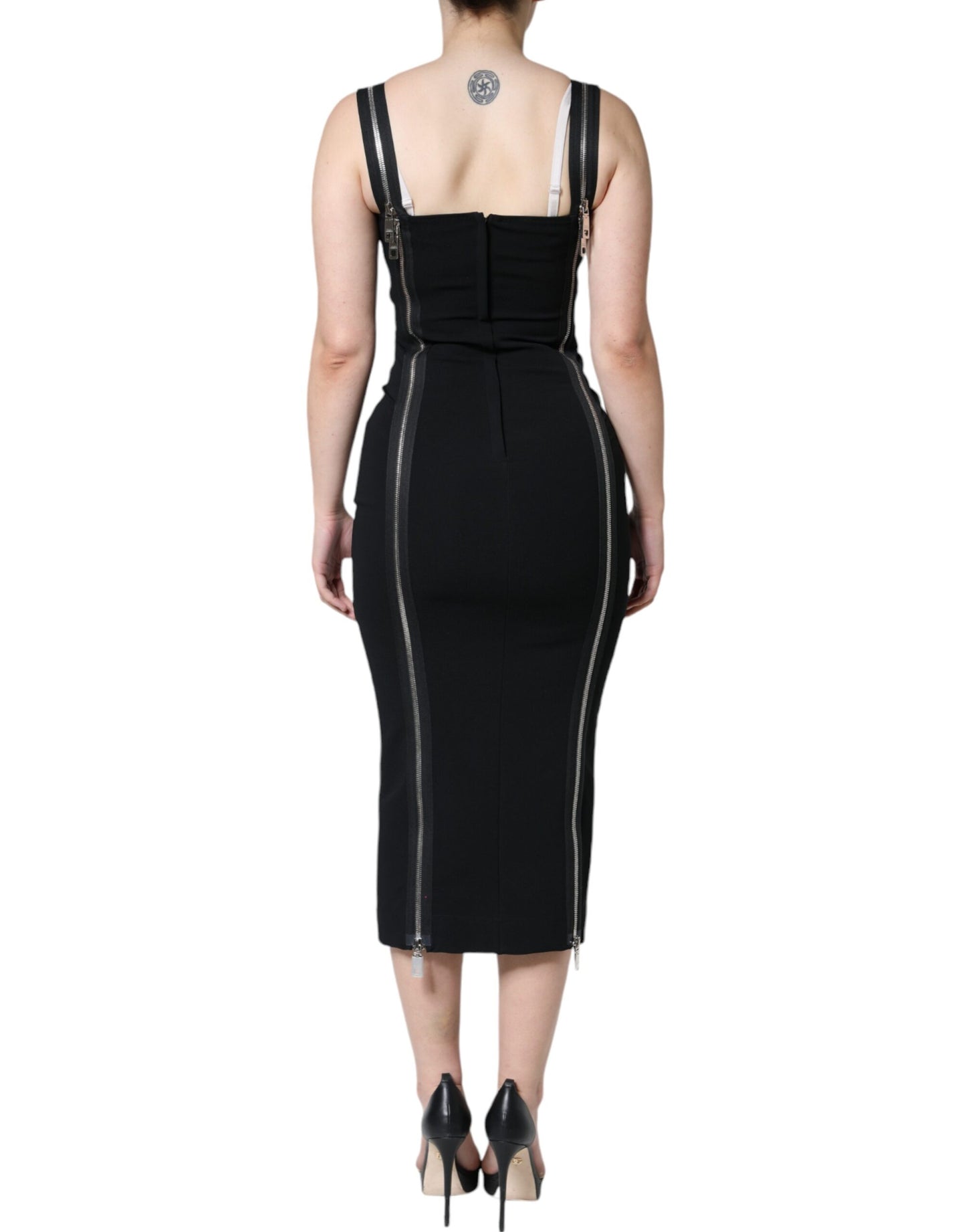 Dolce & Gabbana Black Zipper Bodycon Sheath Midi Dress IT40 / S