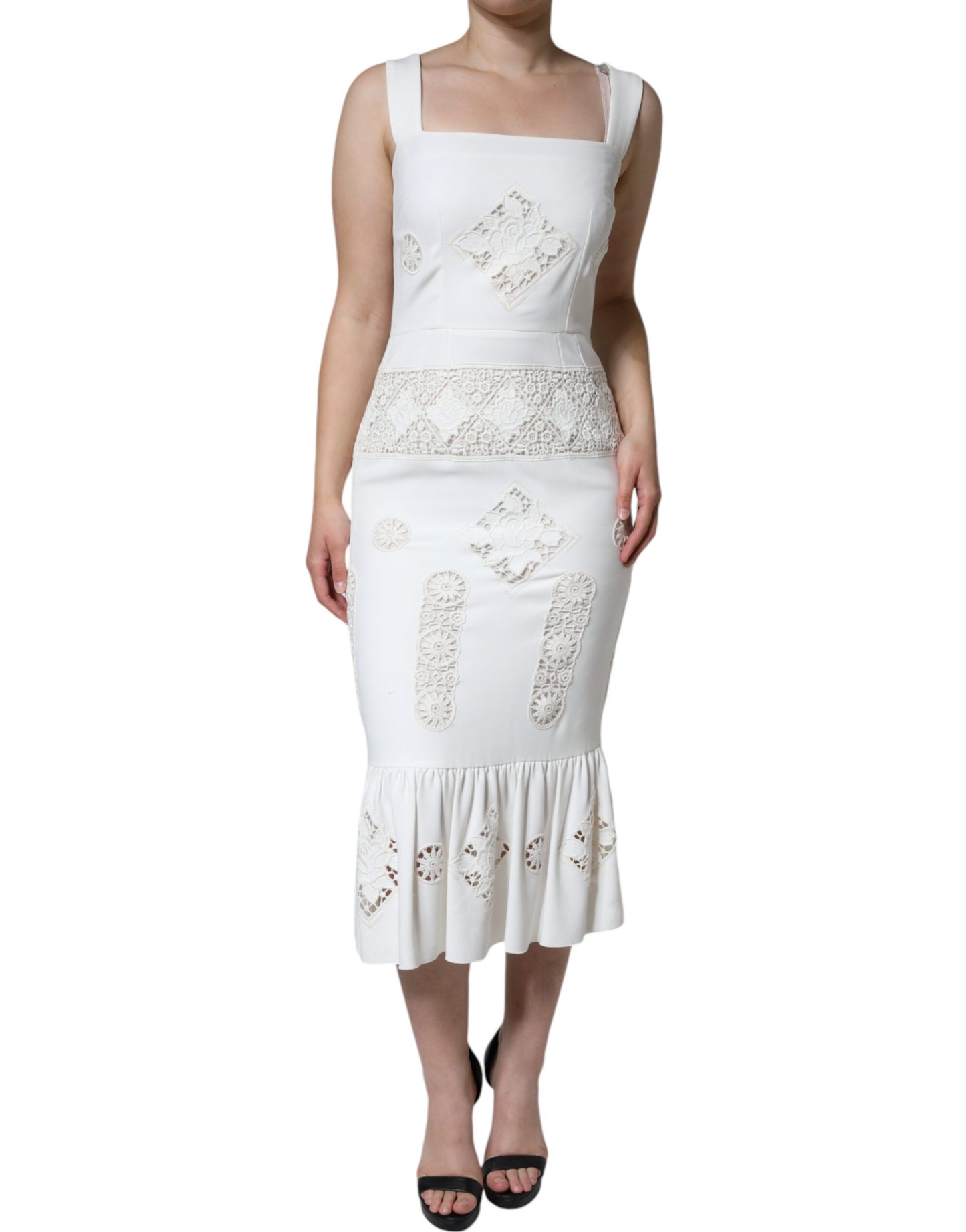 Dolce & Gabbana White Lace Viscose Bodycon Sheath Midi Dress IT42 / M