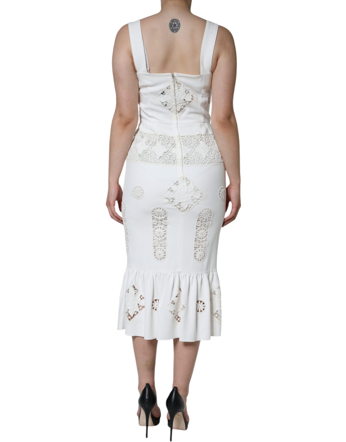 Dolce & Gabbana White Lace Viscose Bodycon Sheath Midi Dress IT42 / M