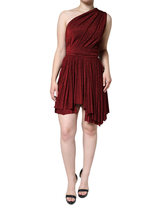 Dolce & Gabbana Red One Shoulder Pleated A-line Mini Dress IT40 | S