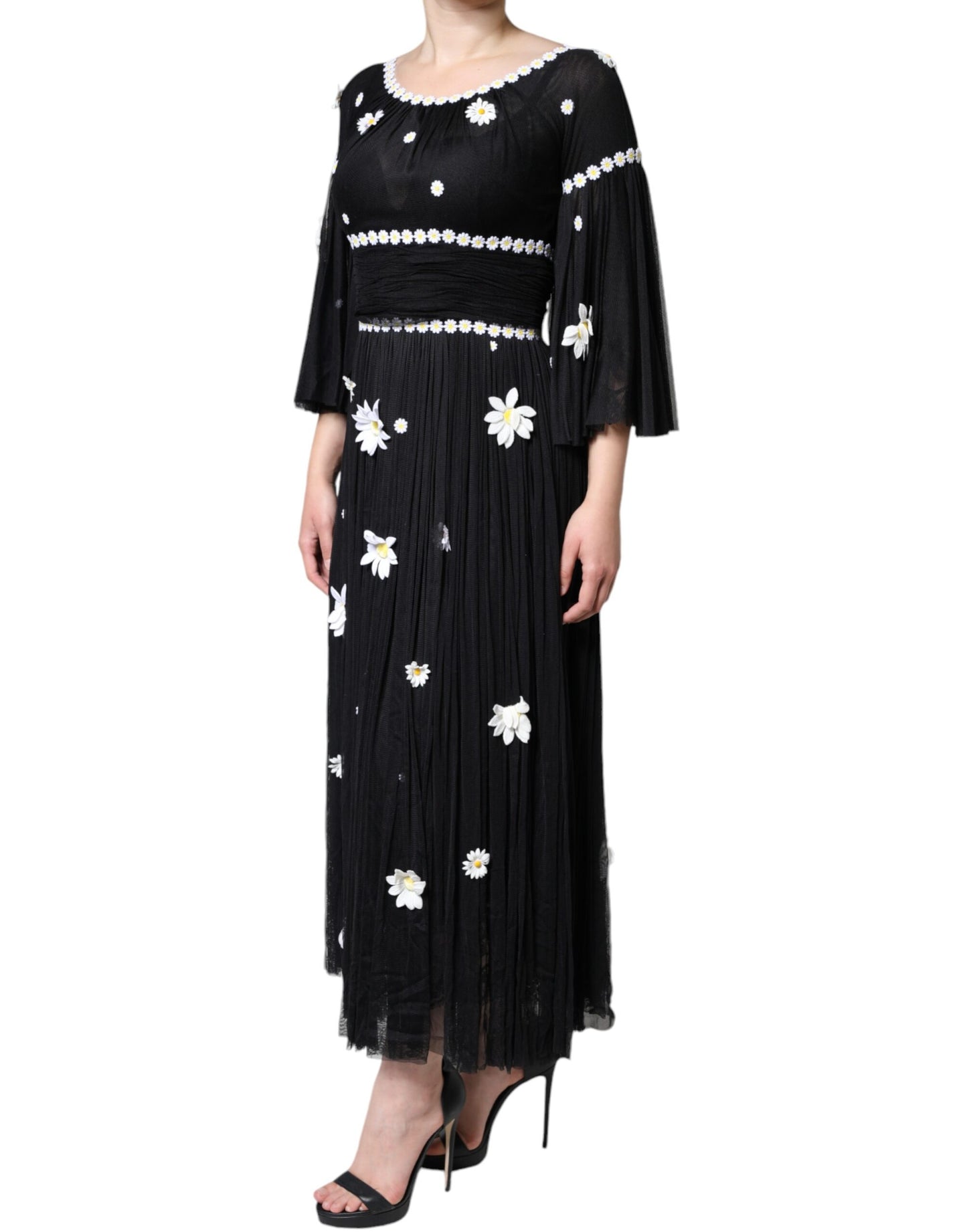 Dolce & Gabbana Black Silk Daisy A-line Long Maxi Dress IT40 / S