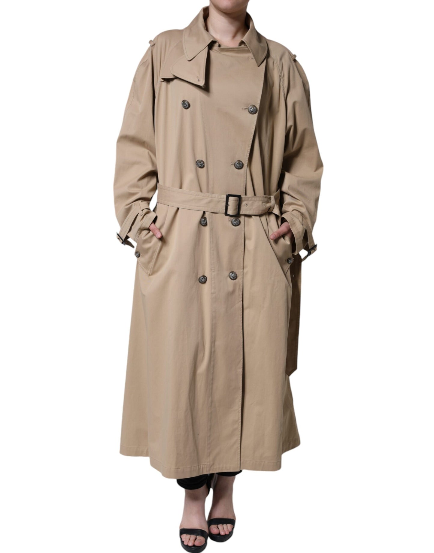 Dolce & Gabbana Khaki Double Breasted Trench Coat Jacket IT40 | S