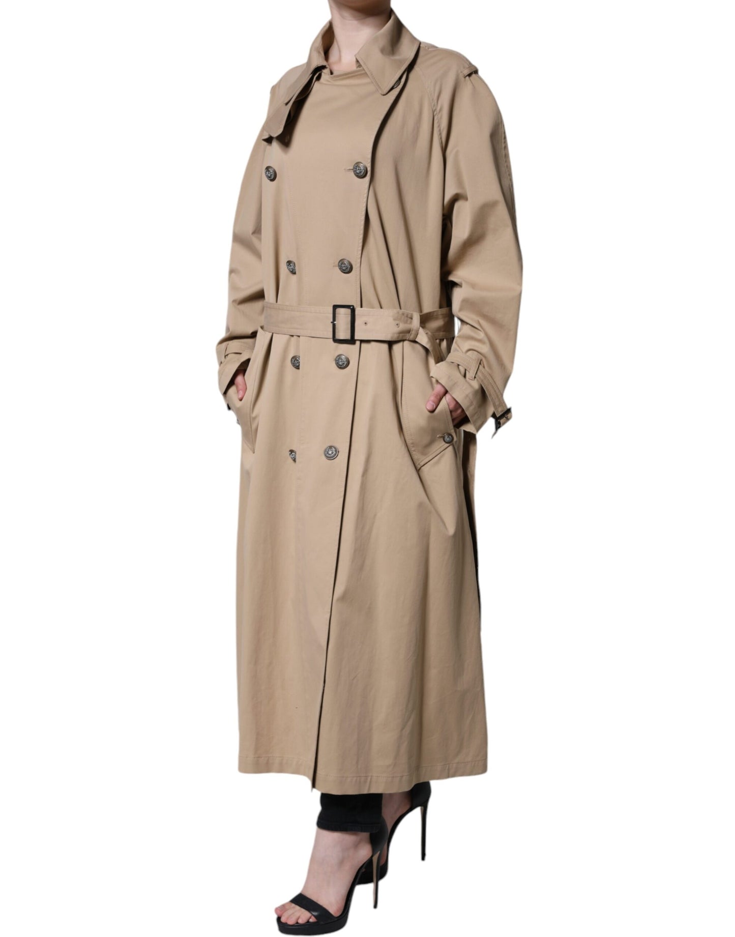 Dolce & Gabbana Khaki Double Breasted Trench Coat Jacket IT40 | S