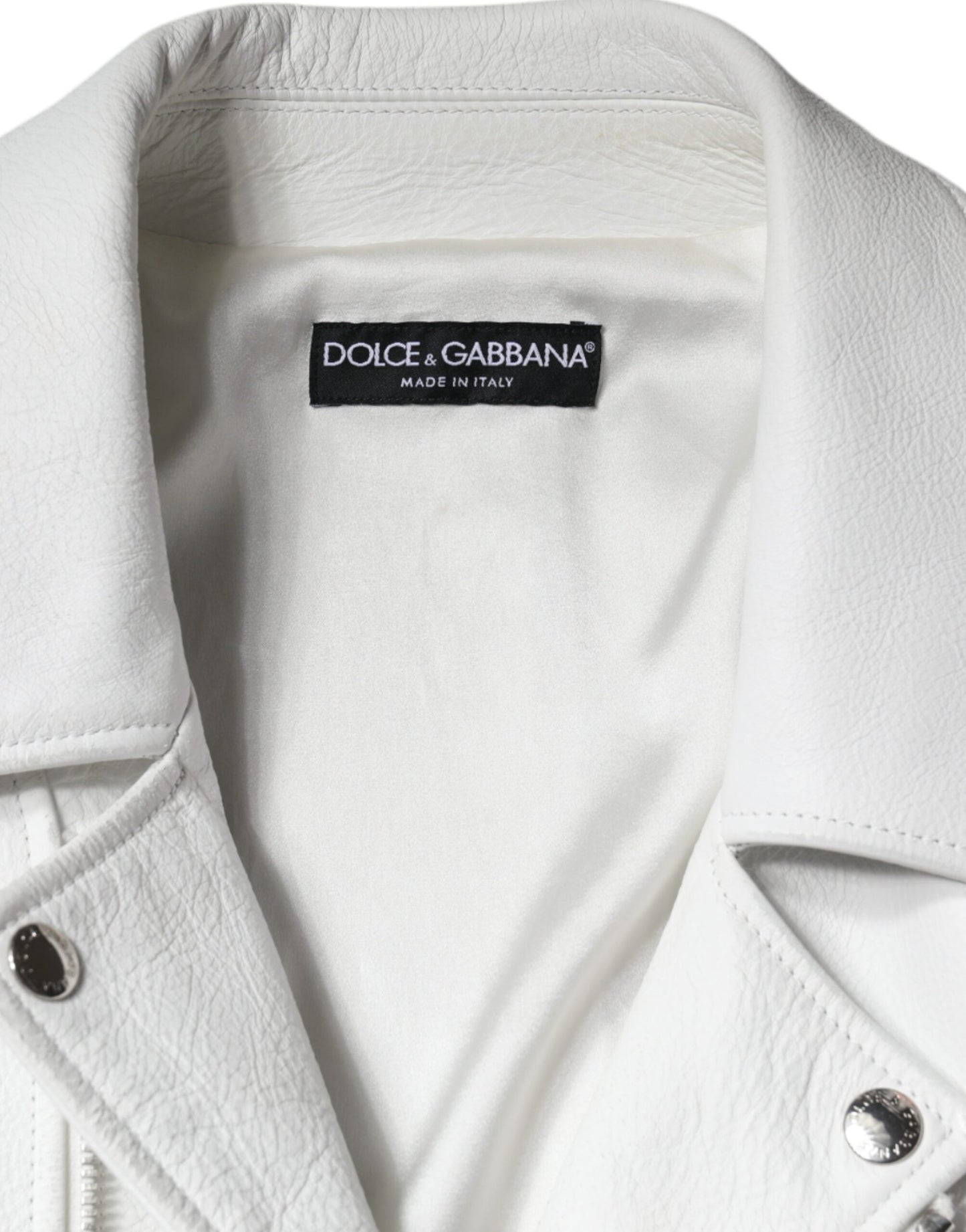 Dolce & Gabbana White Lambskin Leather Biker Coat Jacket IT40 | S