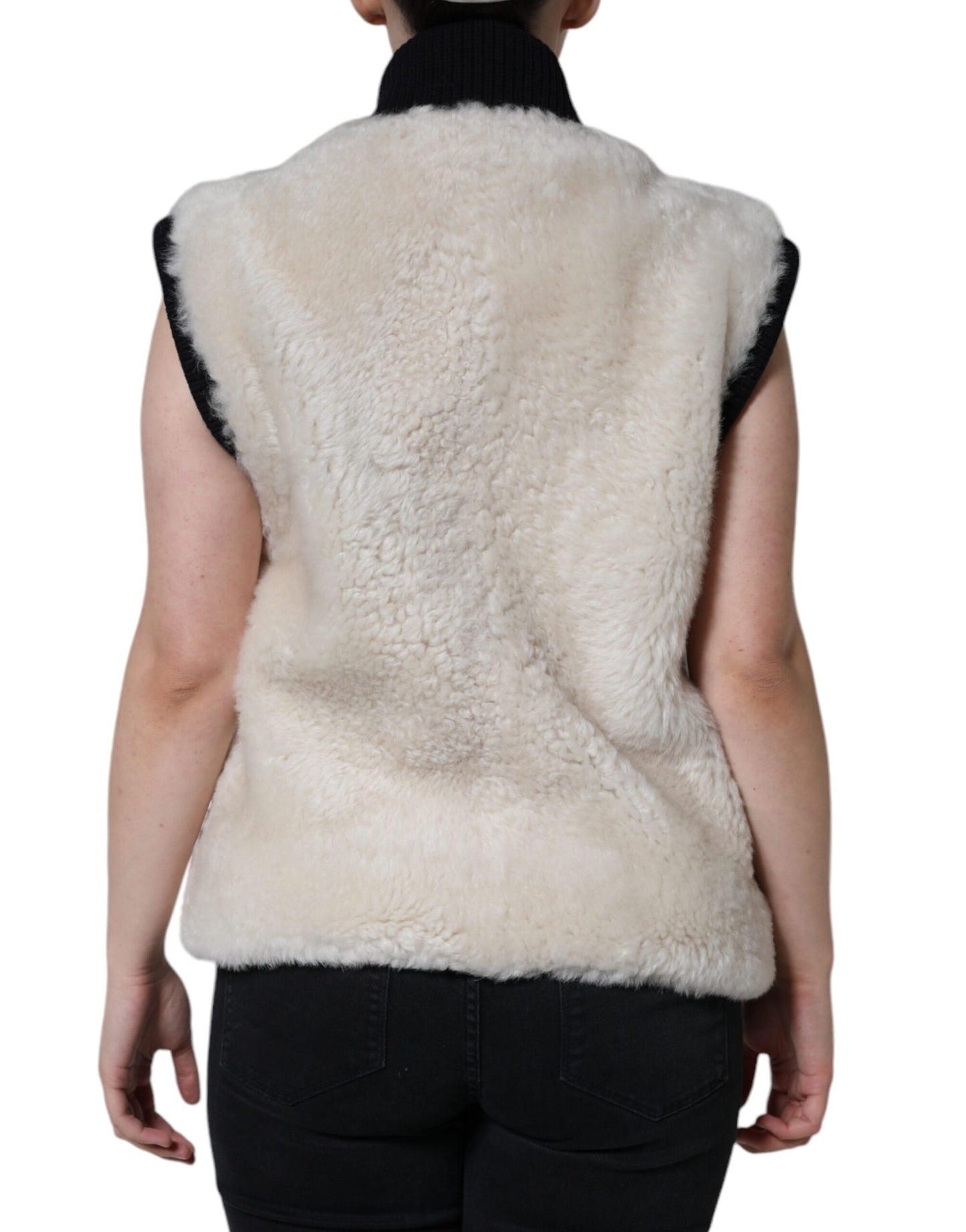 Burberry White WARRENFORD Shearling Leather Vest Coat Jacket IT44 | L