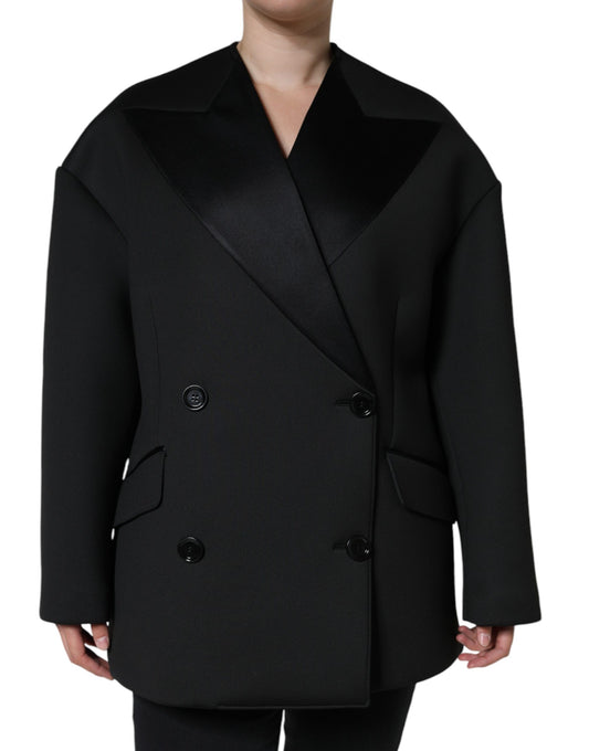 Dolce & Gabbana Black Polyester Double Breasted Coat Jacket IT44 / L