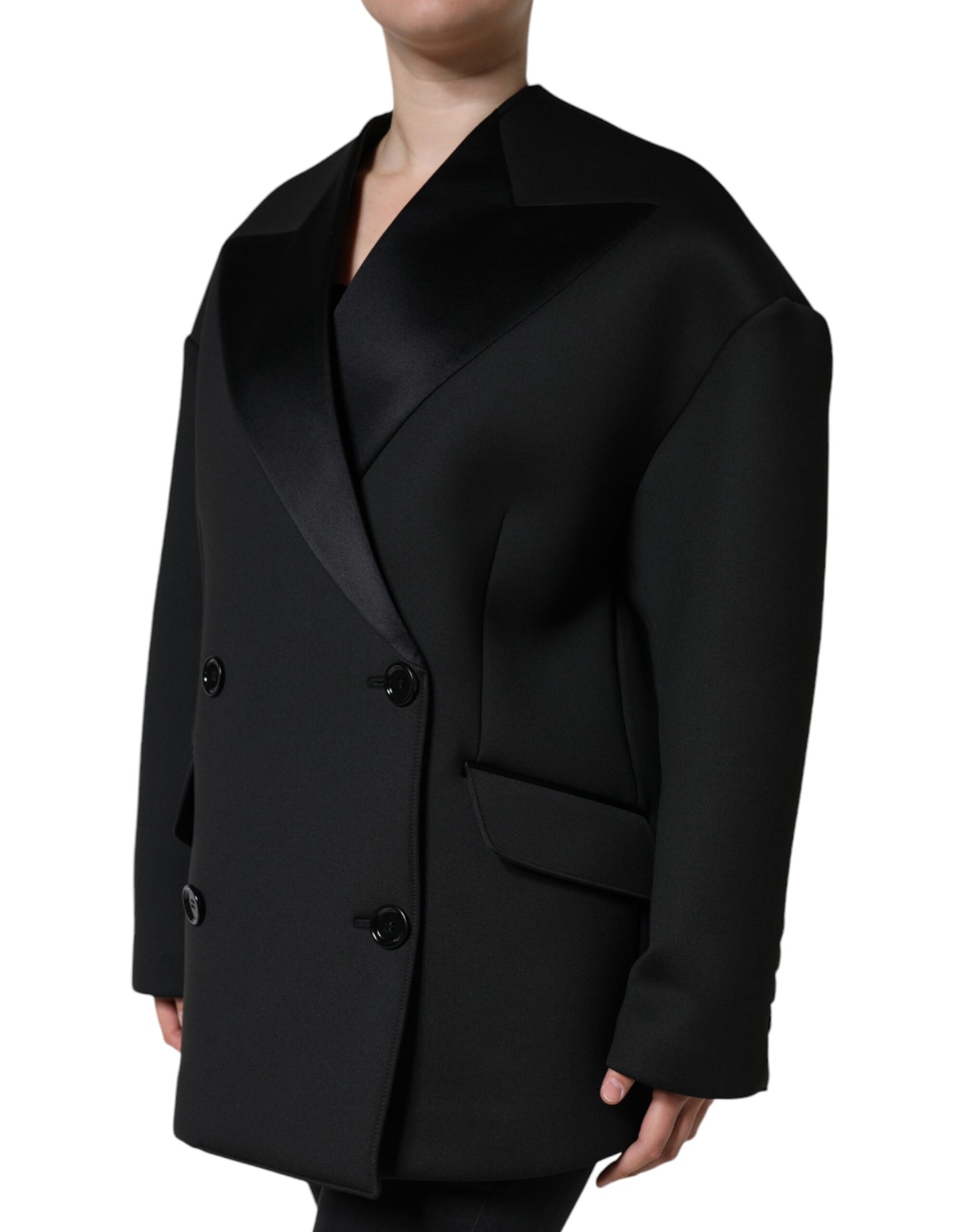 Dolce & Gabbana Black Polyester Double Breasted Coat Jacket IT44 / L