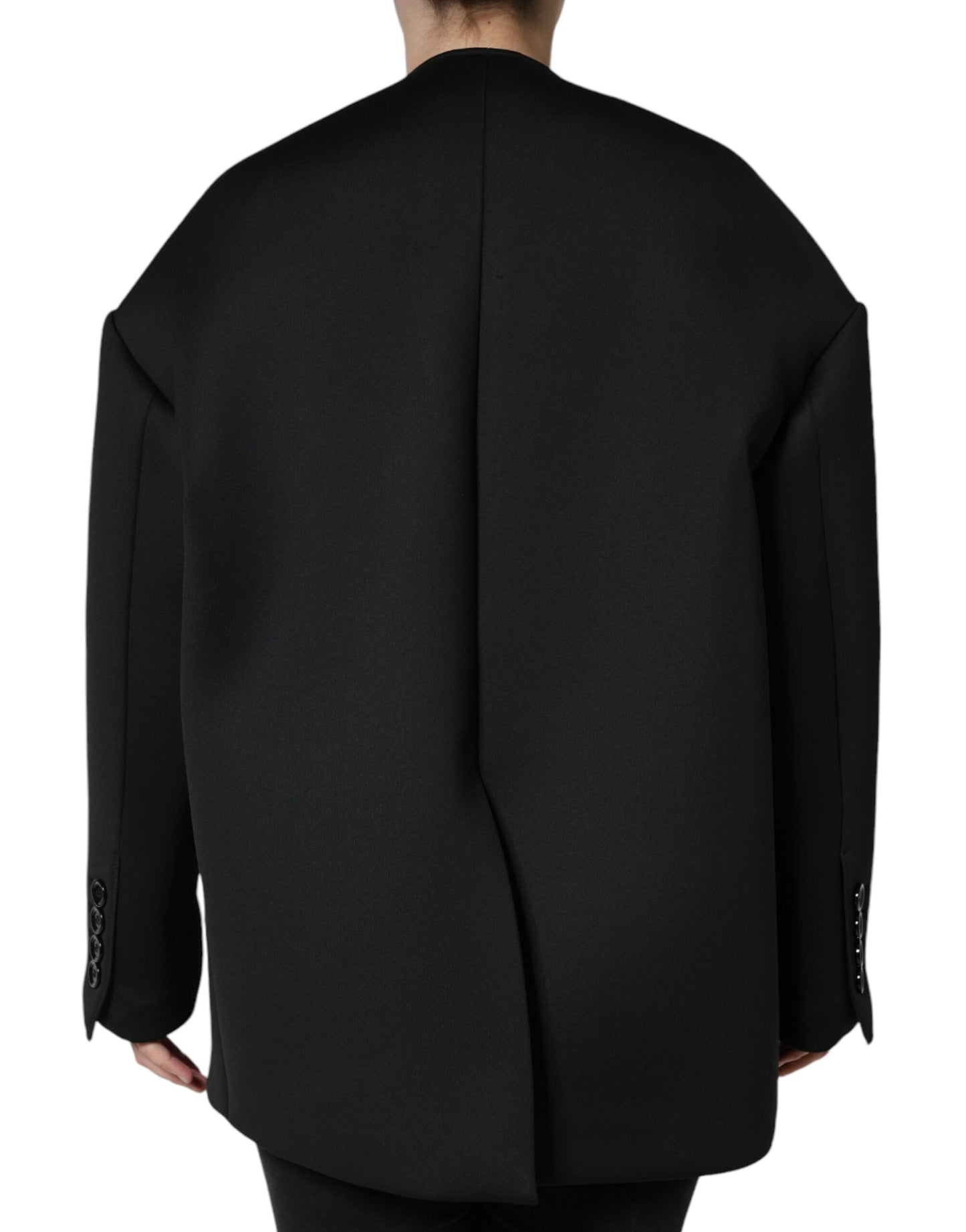 Dolce & Gabbana Black Polyester Double Breasted Coat Jacket IT44 / L