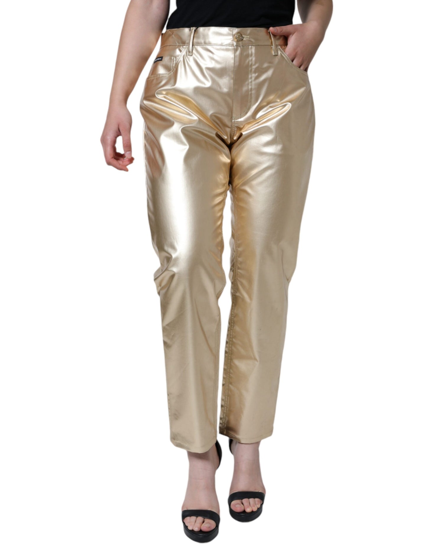 Dolce & Gabbana Metallic Gold Polyester Tapered Pants IT40 | S