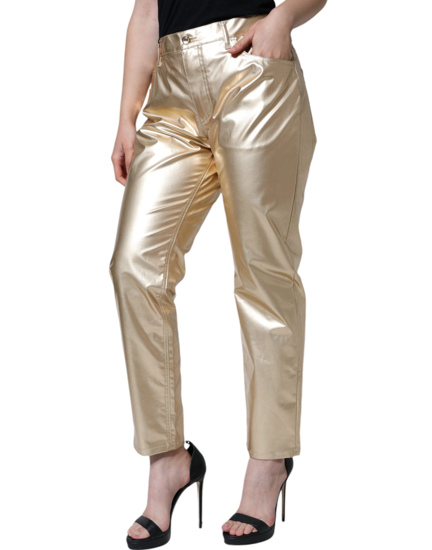 Dolce & Gabbana Metallic Gold Polyester Tapered Pants IT40 | S