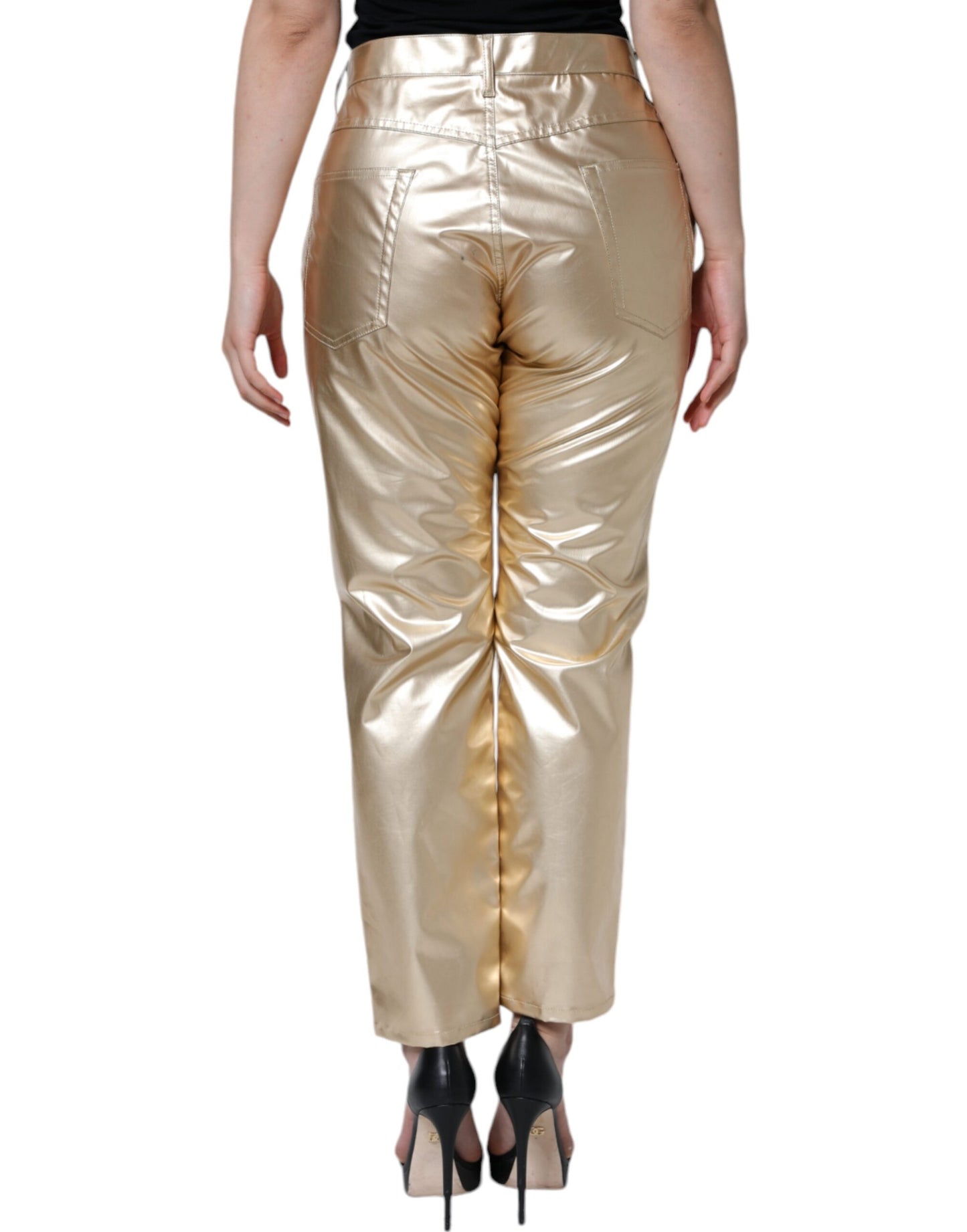 Dolce & Gabbana Metallic Gold Polyester Tapered Pants IT40 | S