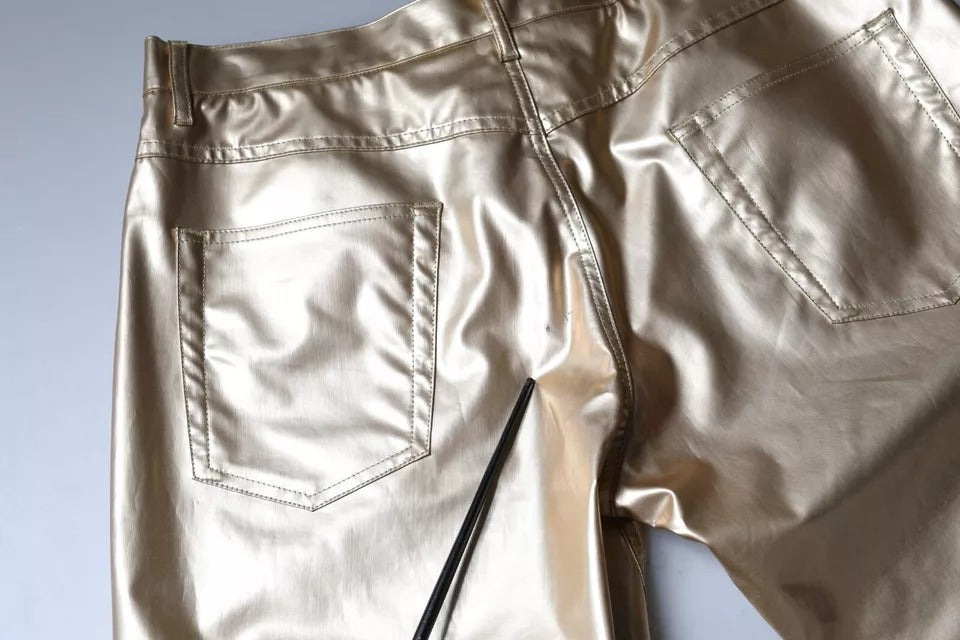 Dolce & Gabbana Metallic Gold Polyester Tapered Pants IT40 | S