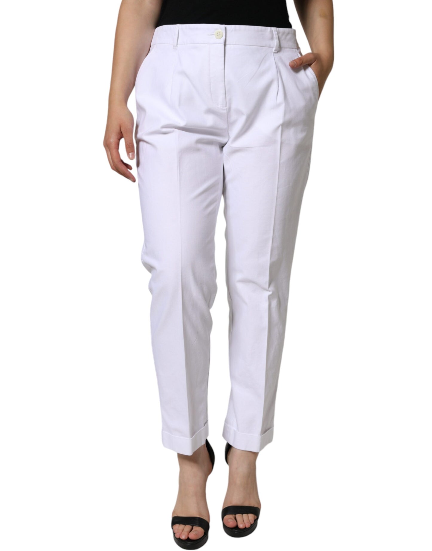 Dolce & Gabbana White Cotton Stretch Tapered Pants IT46 / XL