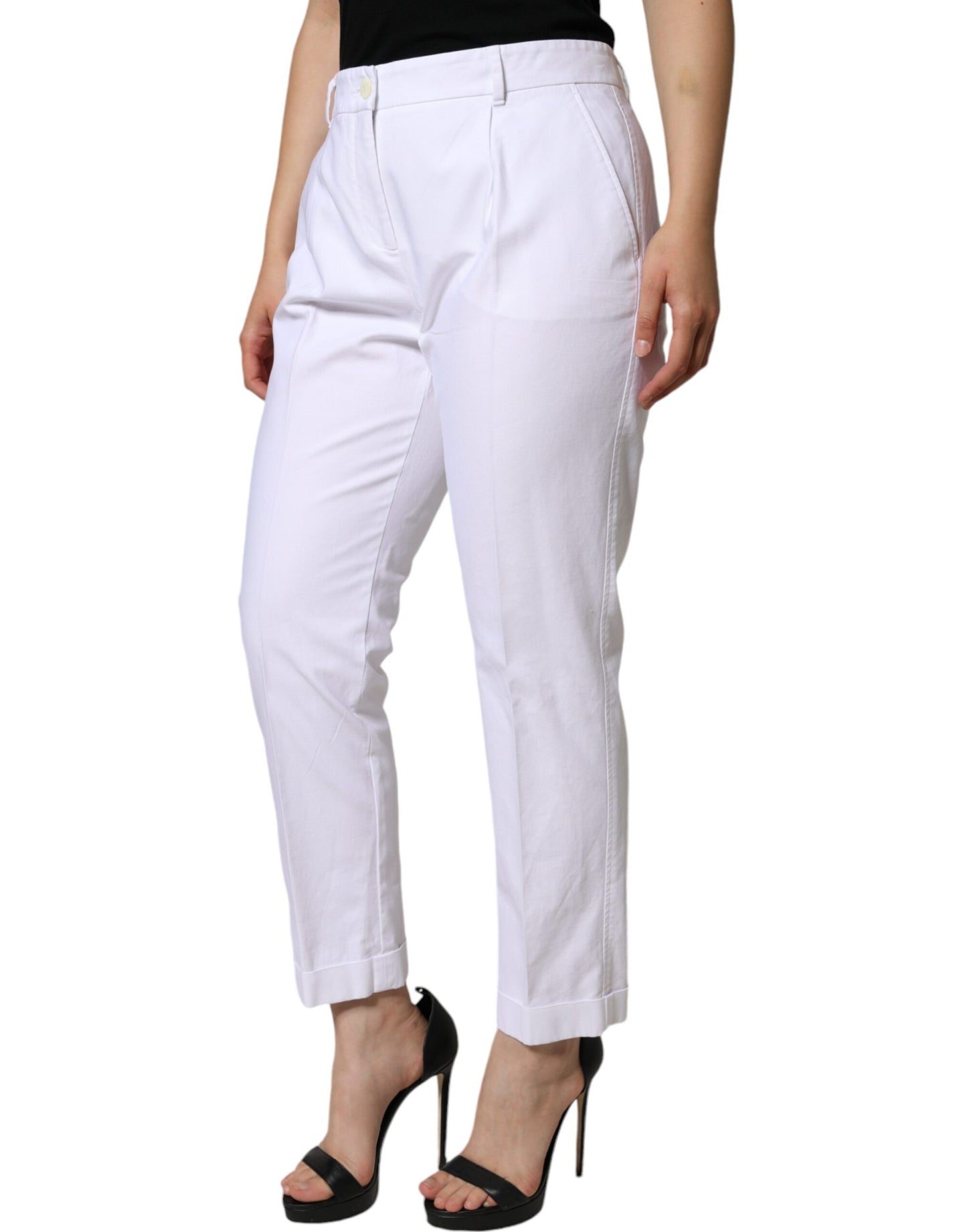 Dolce & Gabbana White Cotton Stretch Tapered Pants IT46 / XL