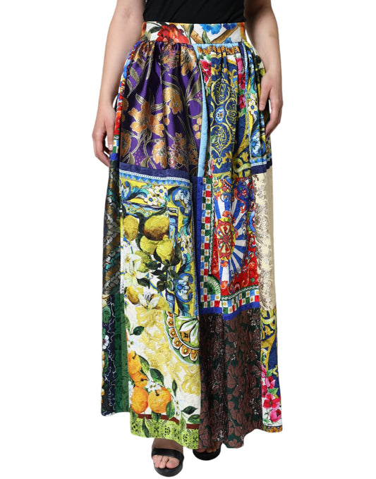 Dolce & Gabbana Multicolor Patchwork Sicily Long Maxi Skirt IT46 / XL