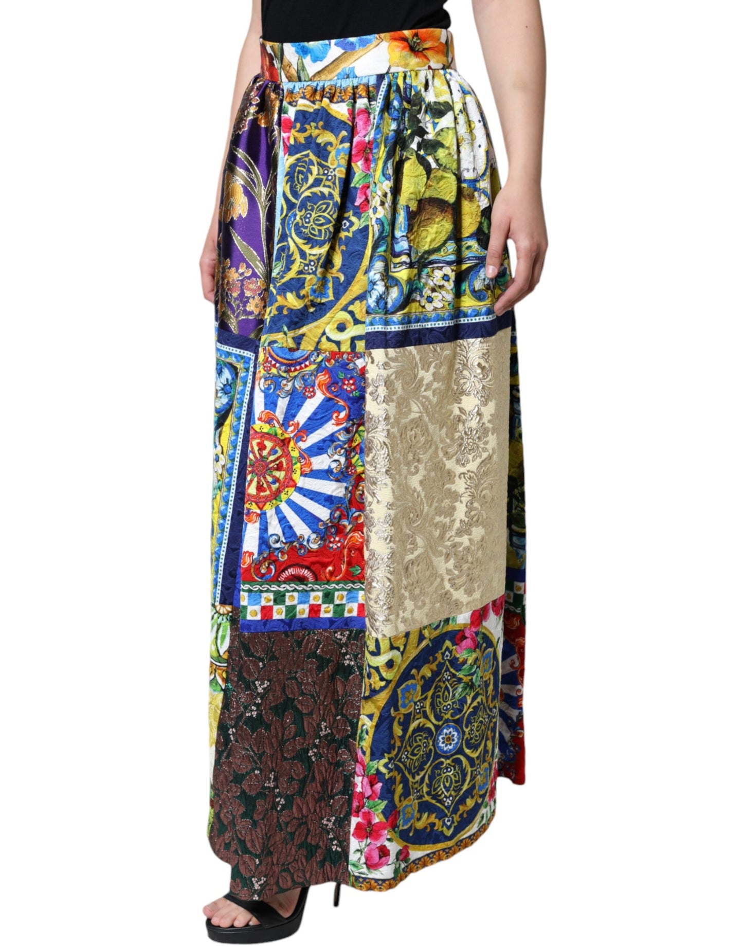 Dolce & Gabbana Multicolor Patchwork Sicily Long Maxi Skirt IT46 / XL